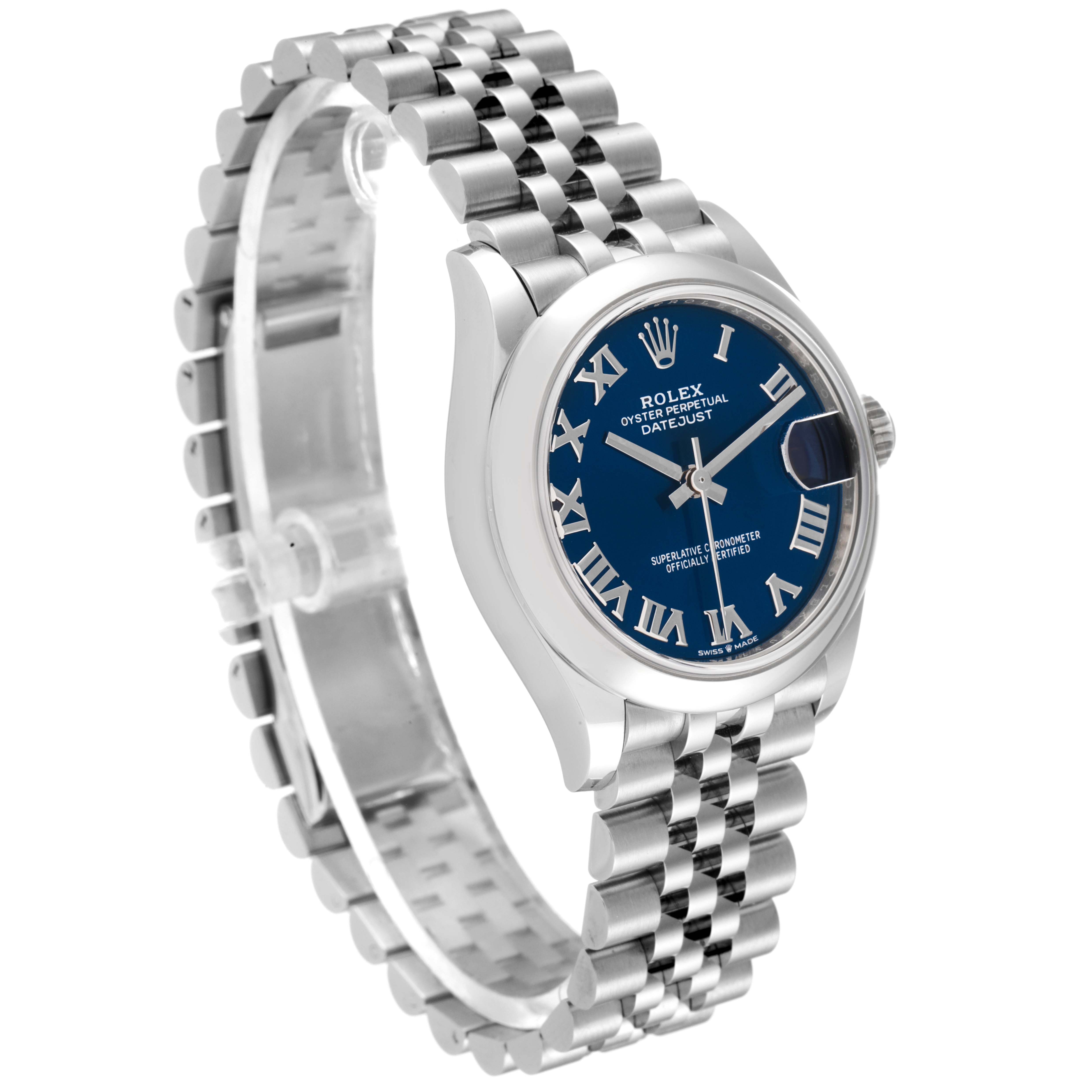 This image shows a side and partial top view of the Rolex Oyster Perpetual Datejust Mid-Size watch.