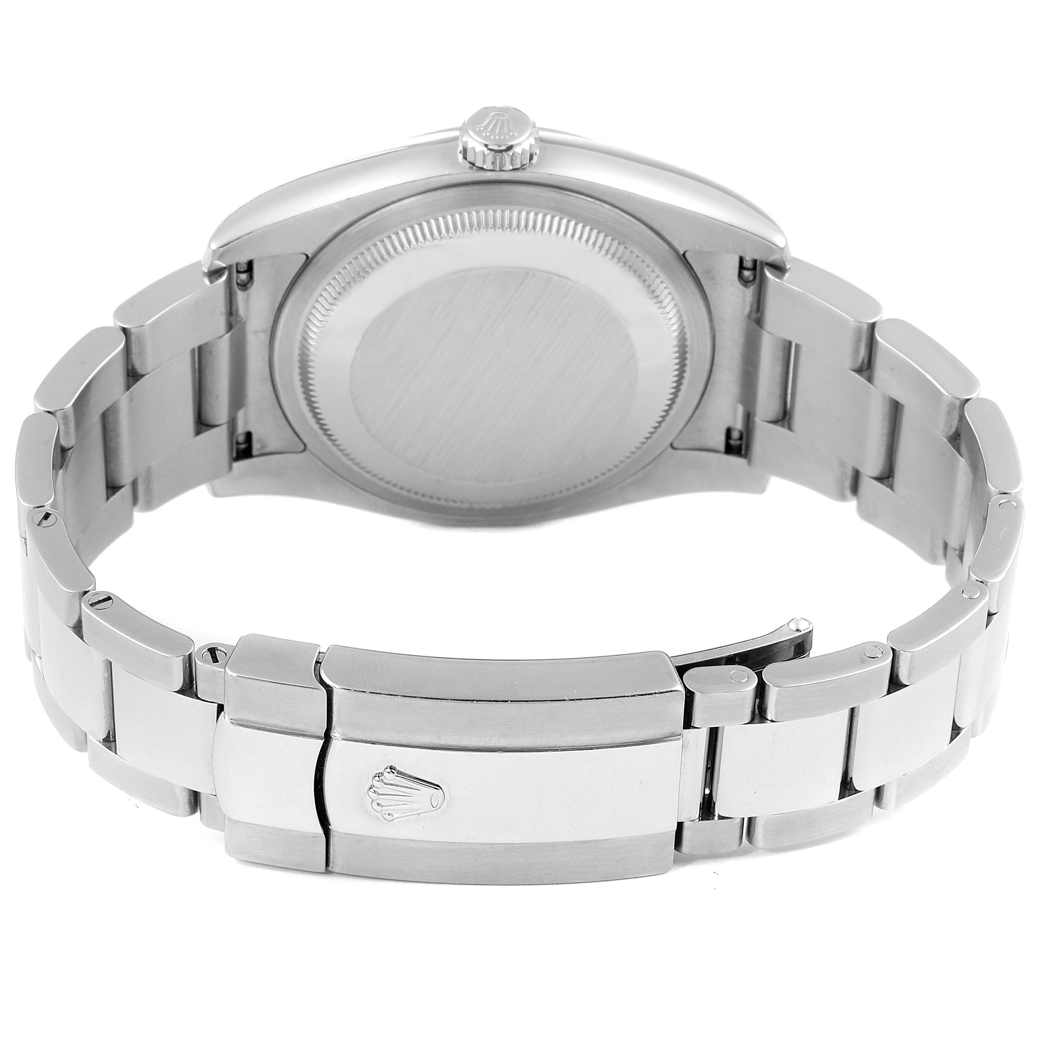 This image shows the back case and bracelet clasp of a Rolex Datejust 116200 Men's Stainless Steel Silver Dial 116200 Men's Stainless Steel Silver Dial watch.