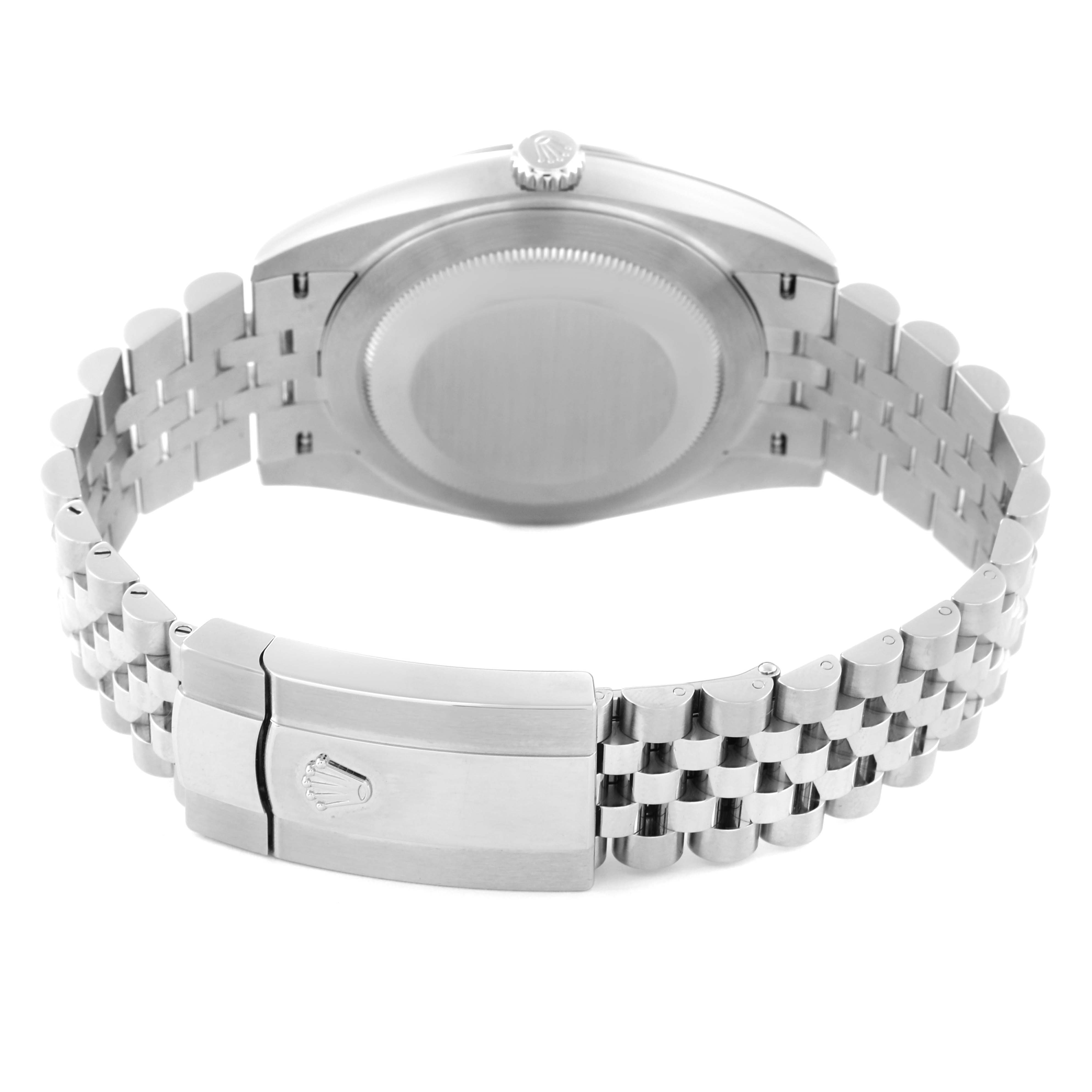 This image shows the back and bracelet of the Rolex Datejust 41 126300 Men's Stainless Steel Blue Dial 126300 Men's Stainless Steel Blue Dial, highlighting the clasp and case back.