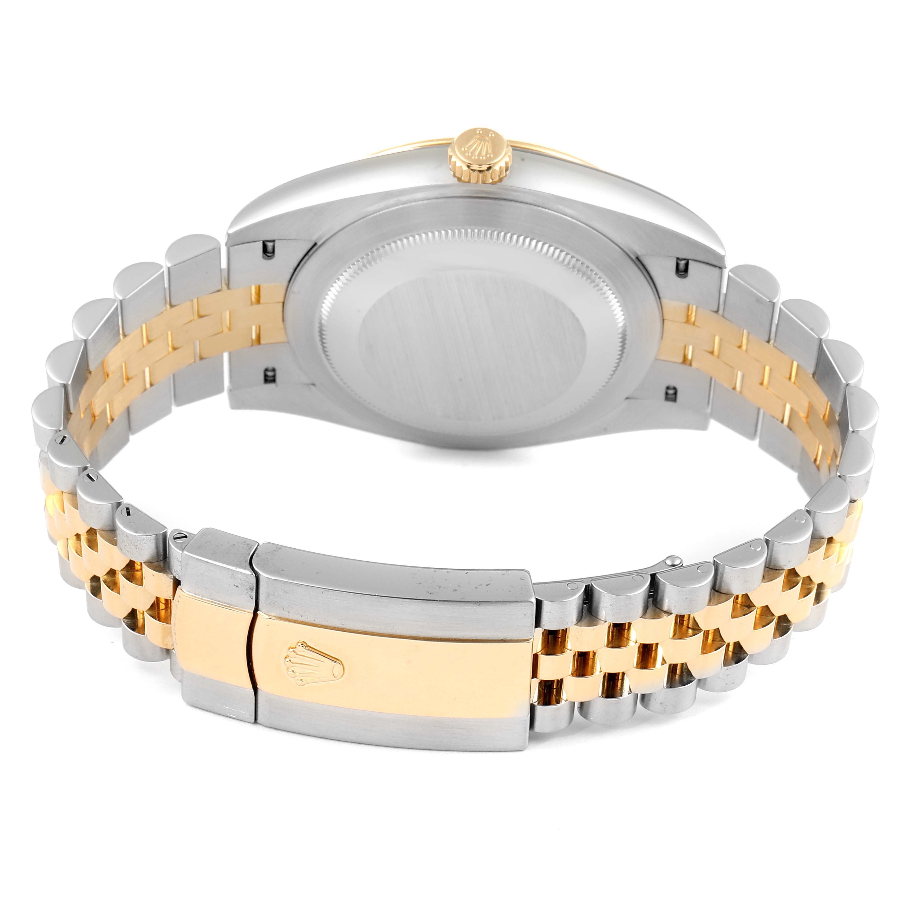 The image shows the back view of the Rolex Datejust 41 126333 Men's Steel and Gold (two tone) White Dial 126333 Men's Steel and Gold (two tone) White Dial watch, focusing on the case back and two-tone bracelet with clasp.