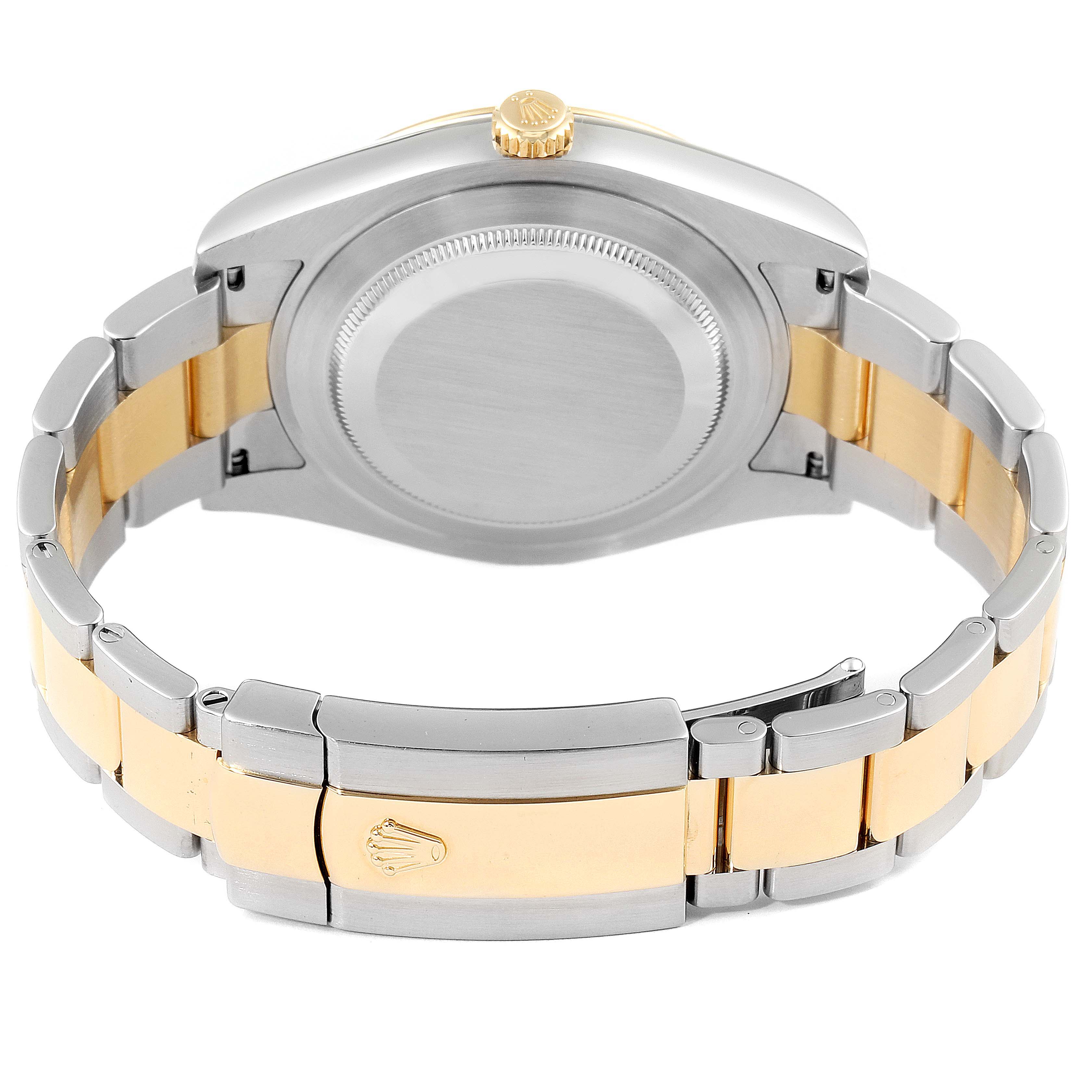 This image shows the back case and bracelet of a Rolex Datejust 41 116333 Men's Steel and Gold (two tone) Silver Dial 116333 Men's Steel and Gold (two tone) Silver Dial watch, featuring a two-tone metal design with the clasp visible.