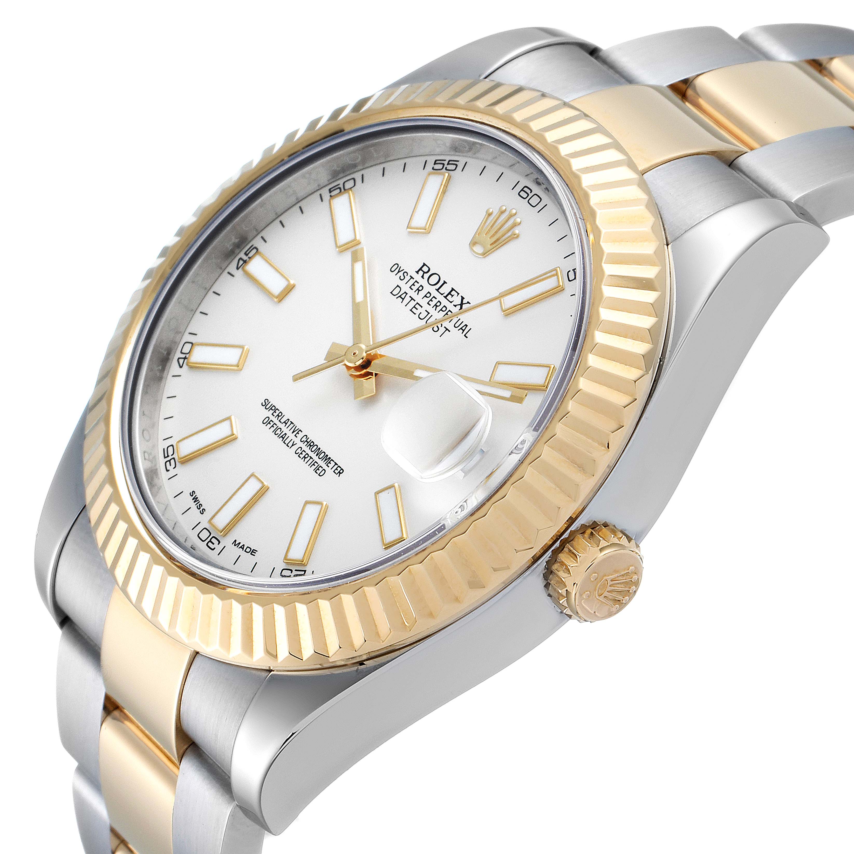 The image shows a close-up, angled view of the Rolex Datejust 41 116333 Men's Steel and Gold (two tone) Silver Dial 116333 Men's Steel and Gold (two tone) Silver Dial watch, highlighting the dial, bezel, and part of the bracelet.