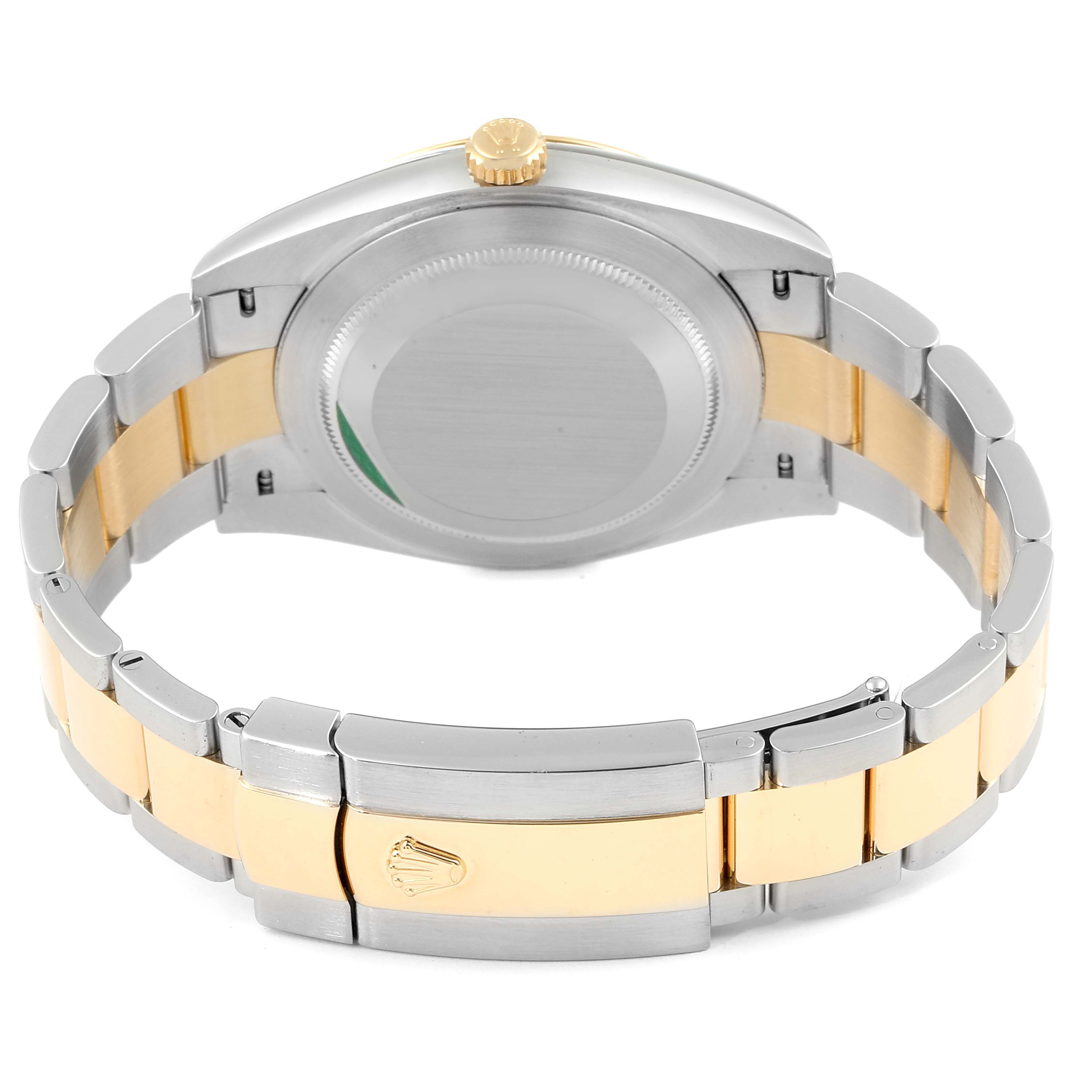 The image shows the back side and bracelet of a Rolex Datejust 41 126333 Men
s Steel and Gold (two tone) Silver Dial 126333 Men
s Steel and Gold (two tone) Silver Dial watch, featuring a two-tone metal design.