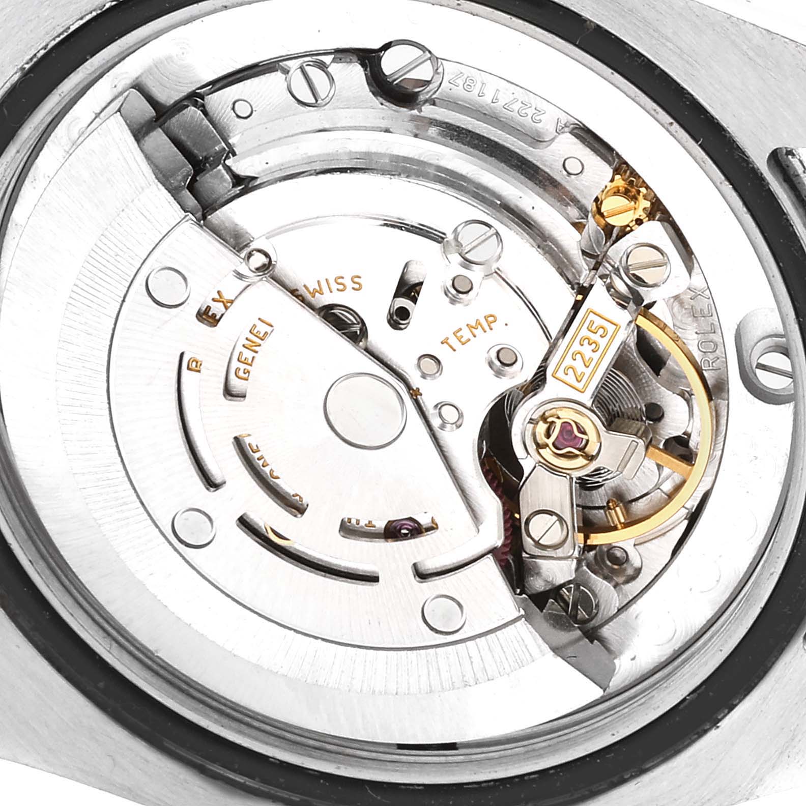 This image shows the internal mechanism and movement components of a Rolex Mid-Size 178240 Women's Stainless Steel Silver Dial 178240 Women's Stainless Steel Silver Dial model watch from an overhead angle.