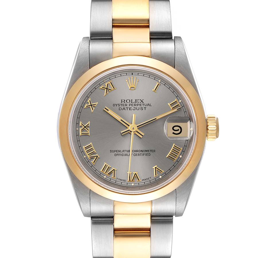 Rolex Datejust Midsize Steel Yellow Gold Silver Roman Dial Ladies Watch 68243 SwissWatchExpo