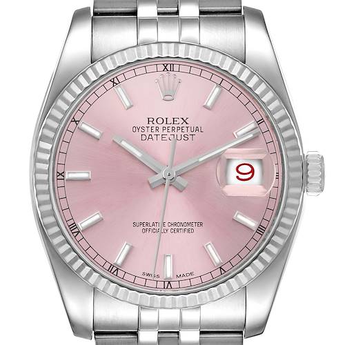 Photo of Rolex Datejust Steel 18K White Gold Pink Dial Mens Watch 116234