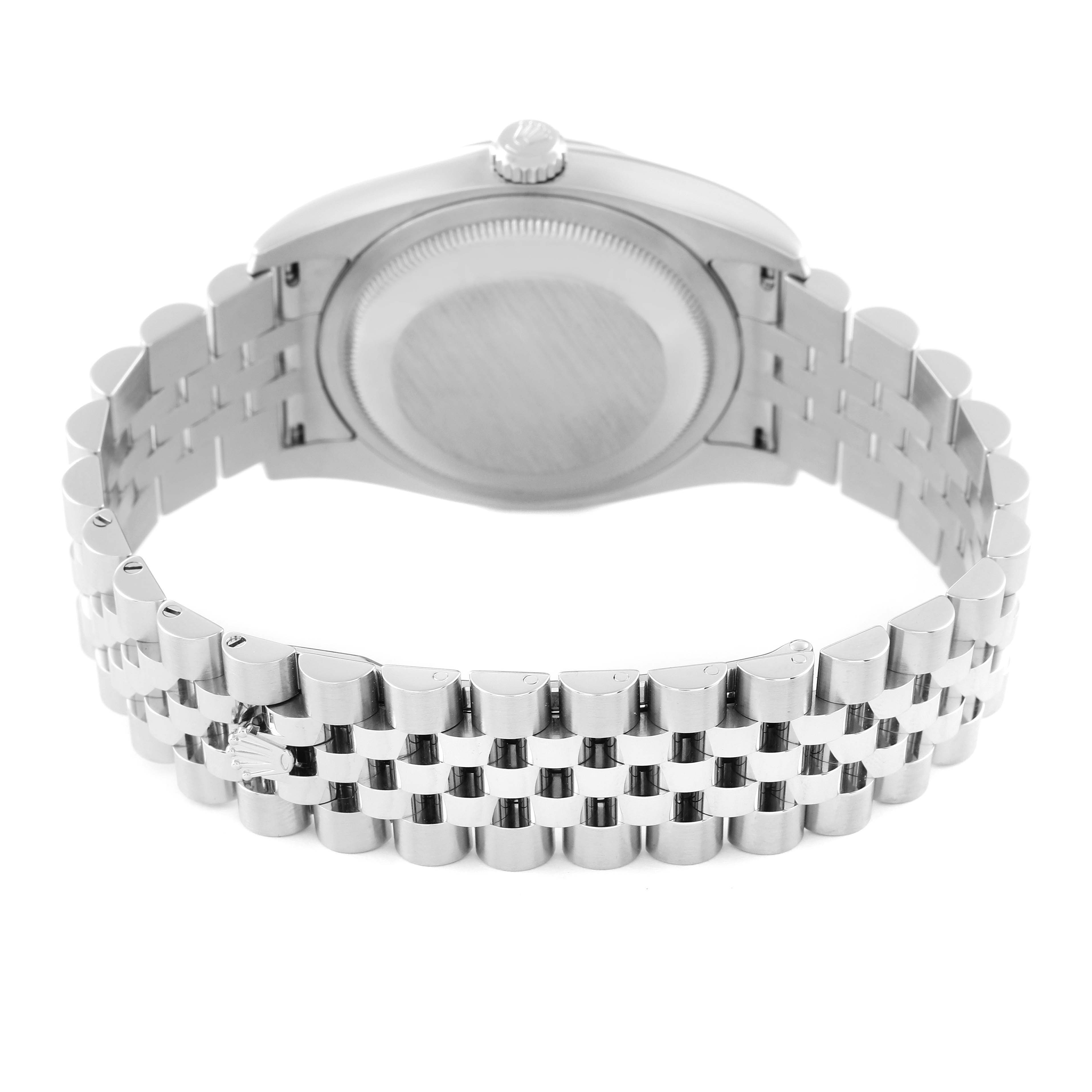 The image shows the back case and bracelet of the Rolex Datejust 116234 Men's Stainless Steel Pink Dial 116234 Men's Stainless Steel Pink Dial watch from a rear angle.