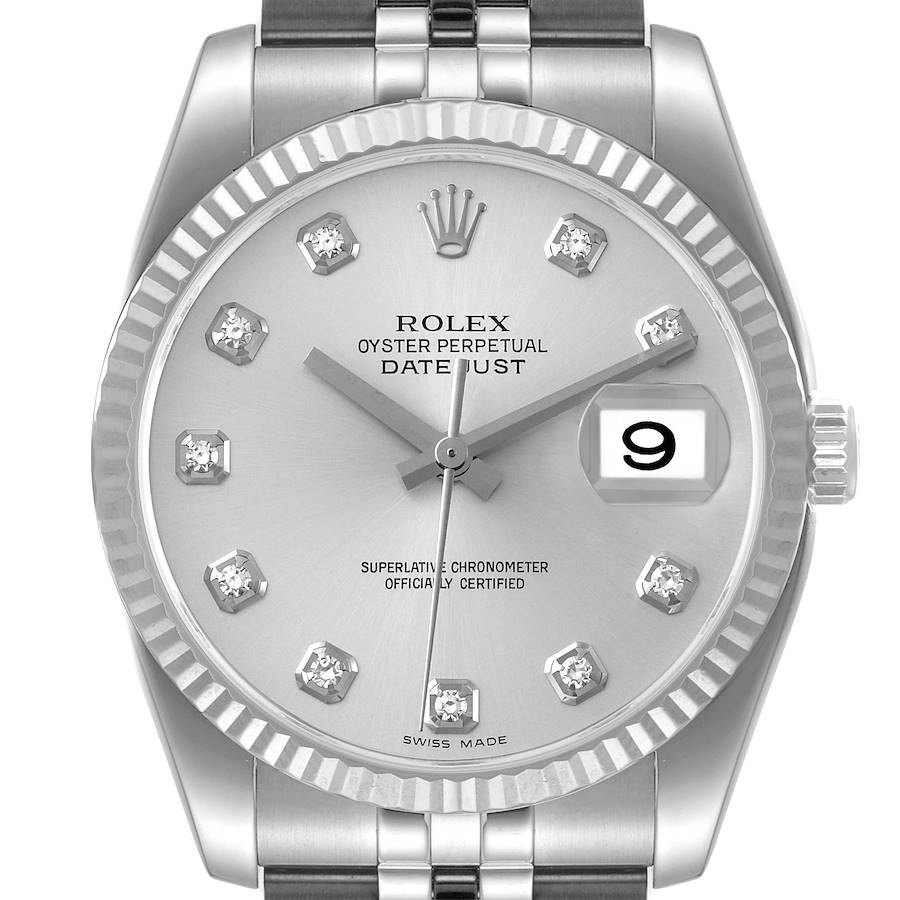 Rolex Datejust Steel White Gold Diamond Dial Mens Watch 116234 SwissWatchExpo