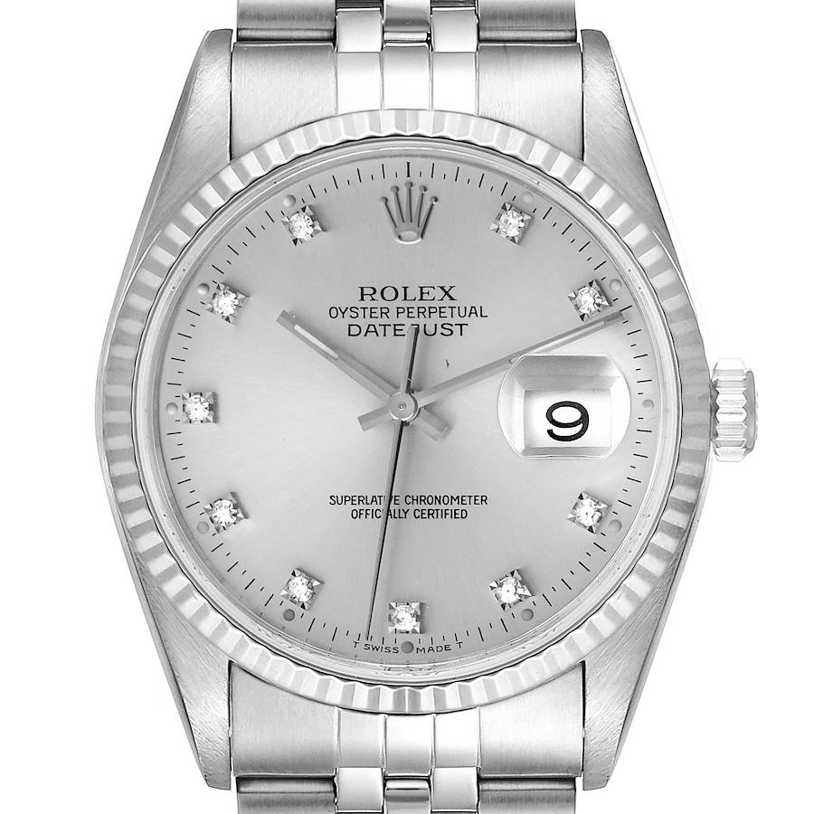Rolex Datejust Steel White Gold Silver Diamond Dial Watch 16234 SwissWatchExpo
