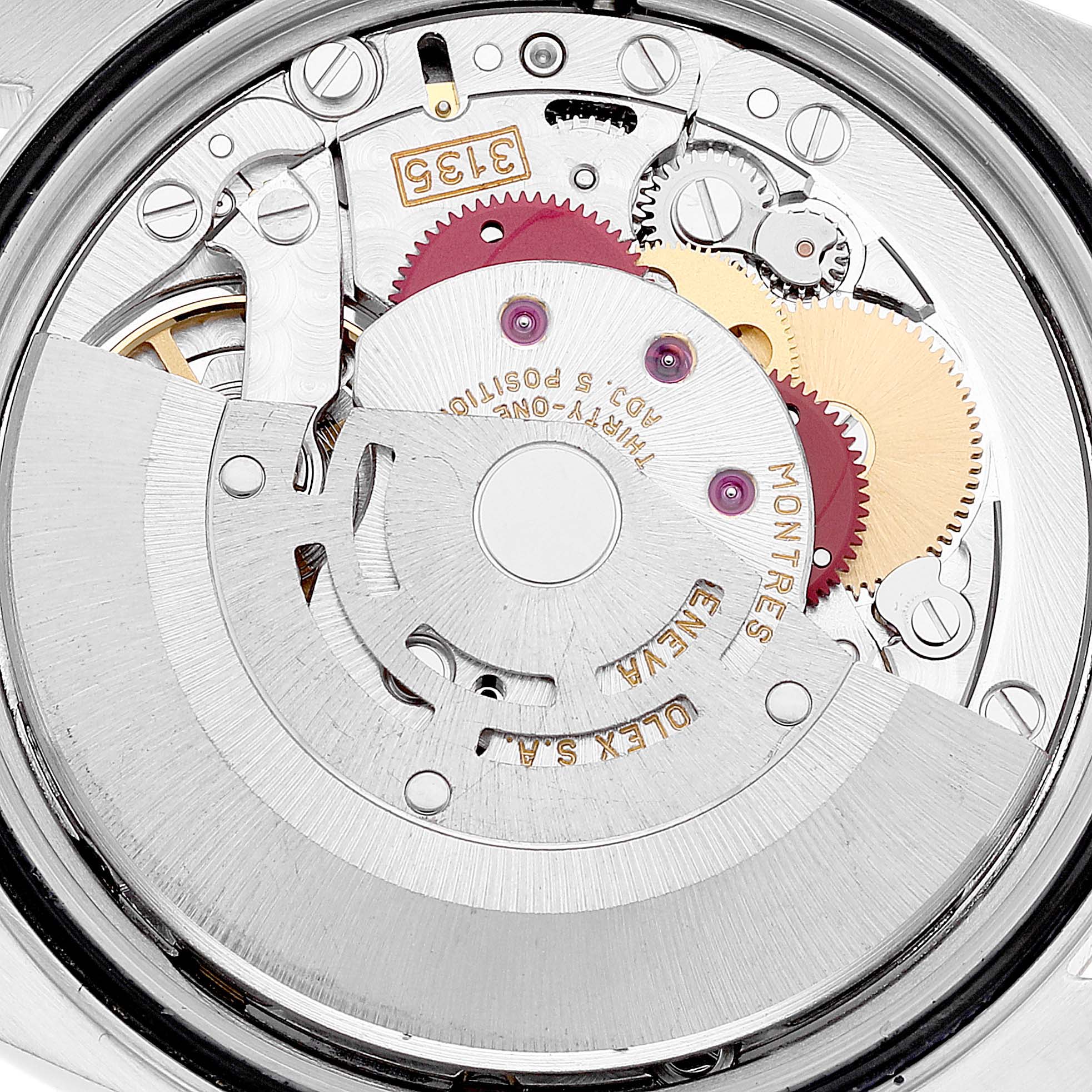 This image shows the inner mechanical movement of a Rolex Datejust 16233 Men's Steel and Gold (two tone) Champagne Dial 16233 Men's Steel and Gold (two tone) Champagne Dial watch from a close-up view.