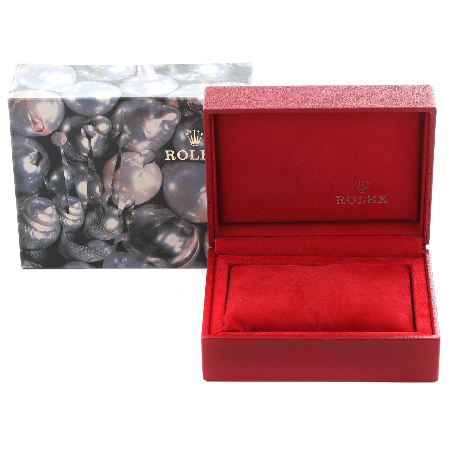 The image shows a Rolex Datejust 69173 Women's Steel and Gold (two tone) Champagne Dial 69173 Women's Steel and Gold (two tone) Champagne Dial watch box and outer packaging, with the box open and no watch inside.