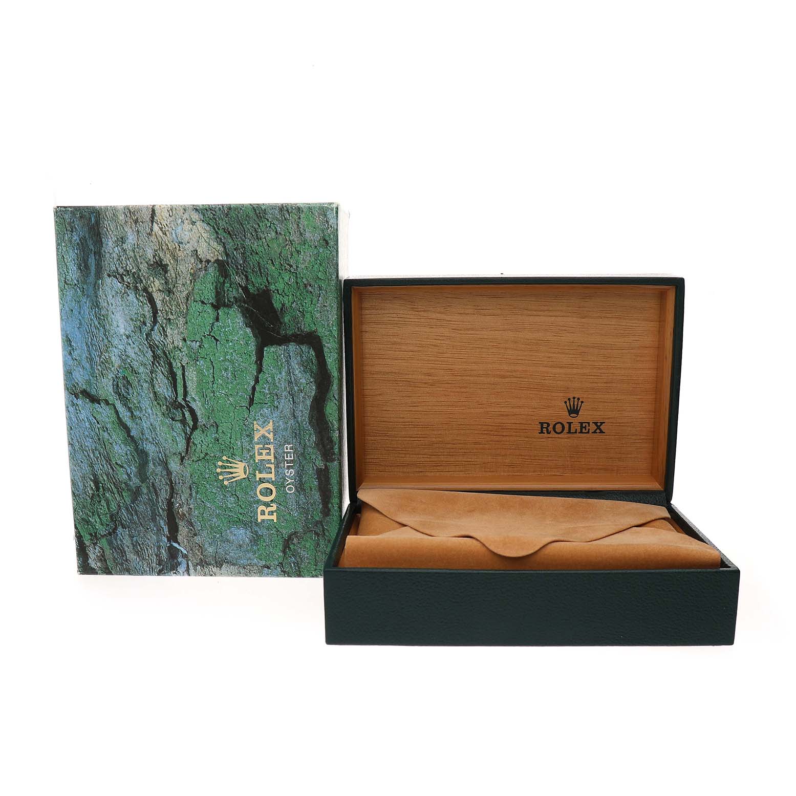 The image shows an open Rolex Datejust 16233 Men's Steel and Gold (two tone) Champagne Dial box with its outer sleeve visible.