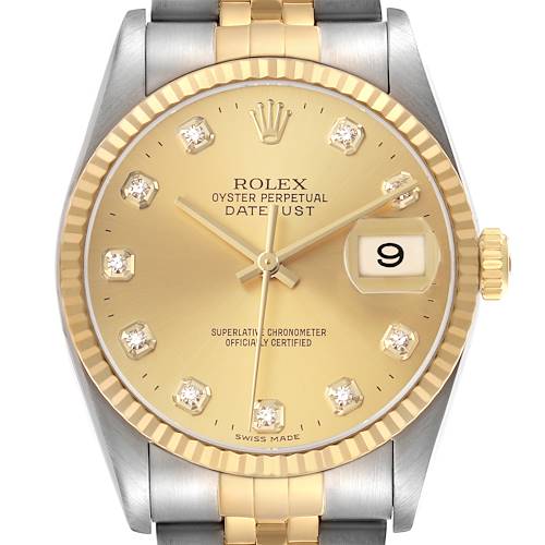 Photo of Rolex Datejust Steel Yellow Gold Champagne Diamond Dial Mens Watch 16233