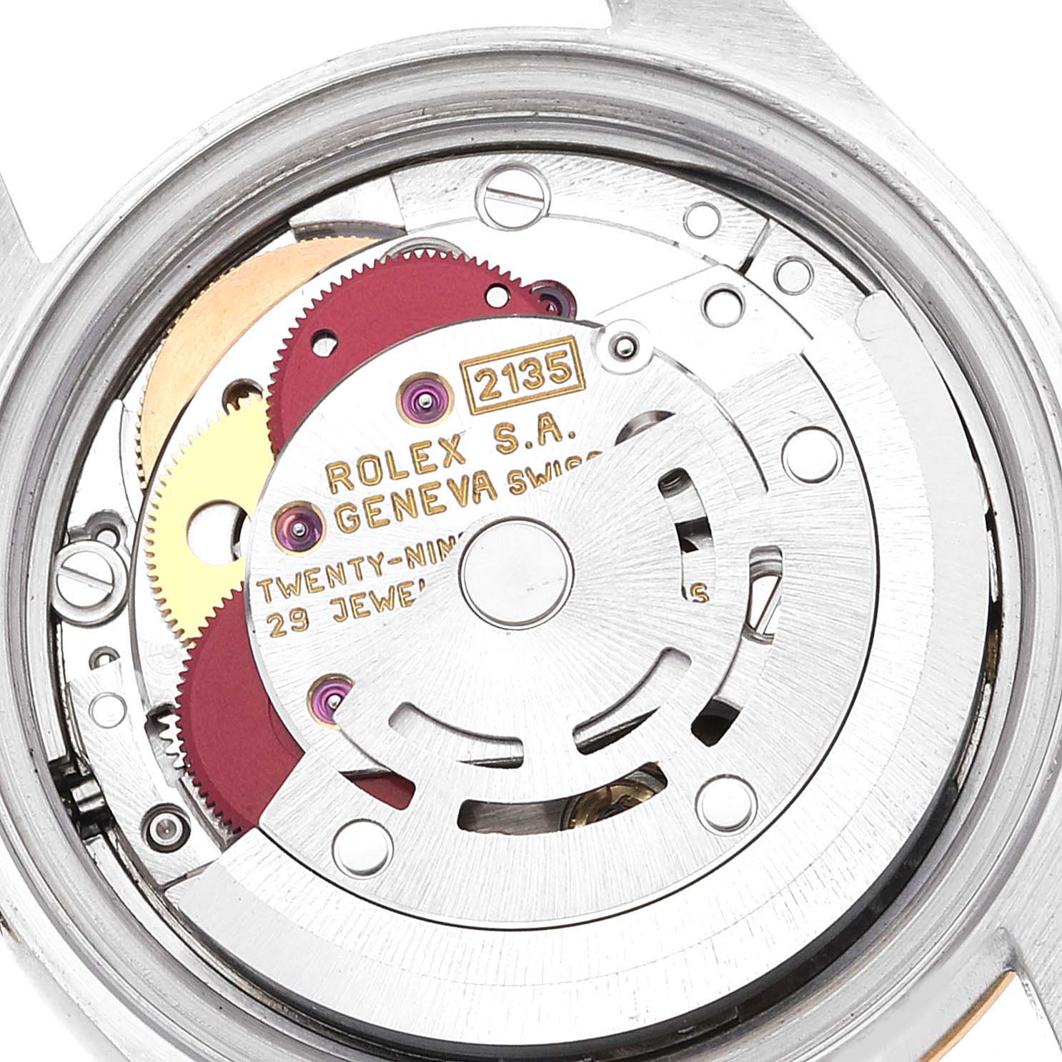 The image shows the internal movement of a Rolex Datejust 69173 Women's Steel and Gold (two tone) Champagne Dial 69173 Women's Steel and Gold (two tone) Champagne Dial watch, viewed from the back.