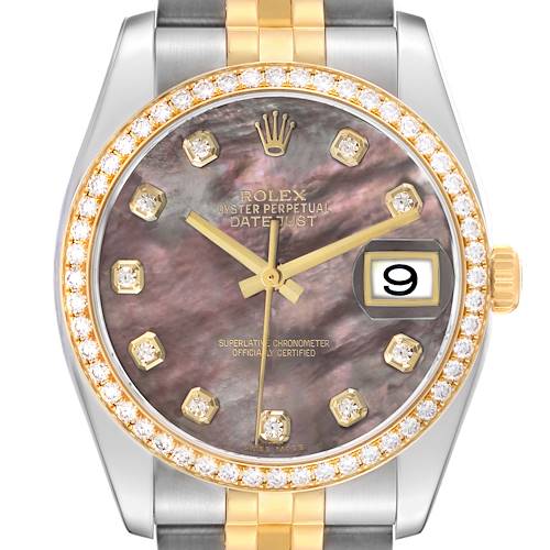 Photo of Rolex Datejust Steel Yellow Gold Mother of Pearl Diamond Dial Mens Watch 116243