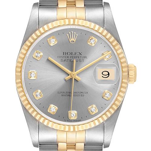 Photo of Rolex Datejust Steel Yellow Gold Silver Diamond Dial Mens Watch 16233