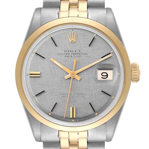 Photo of Rolex Datejust Steel Yellow Gold Silver Linen Dial Vintage Mens Watch 1600