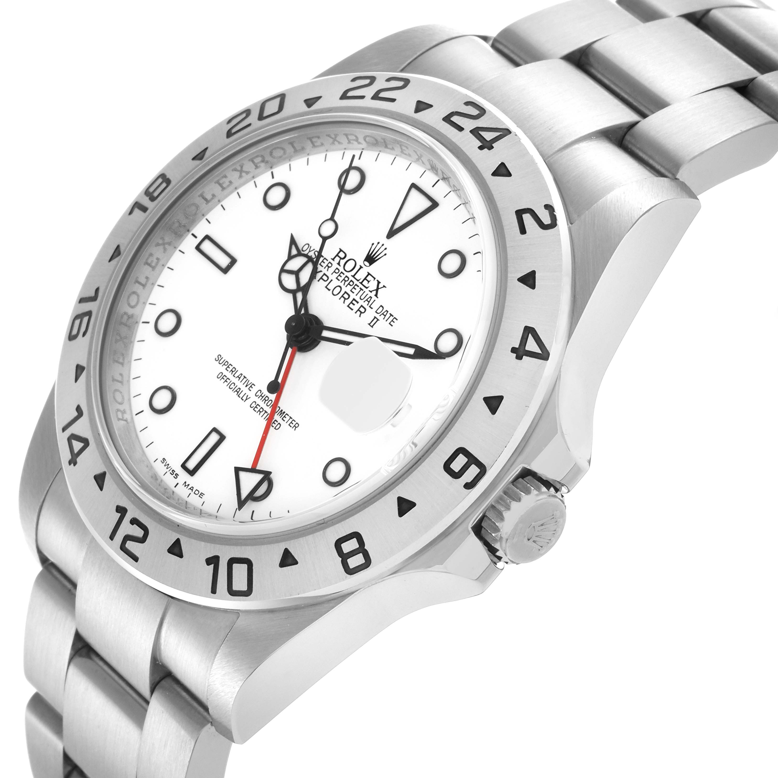 The Rolex Explorer 16570 Men's Stainless Steel White Dial 16570 Men's Stainless Steel White Dial watch is shown from a three-quarter angled view, highlighting the dial, bezel, and part of the bracelet.