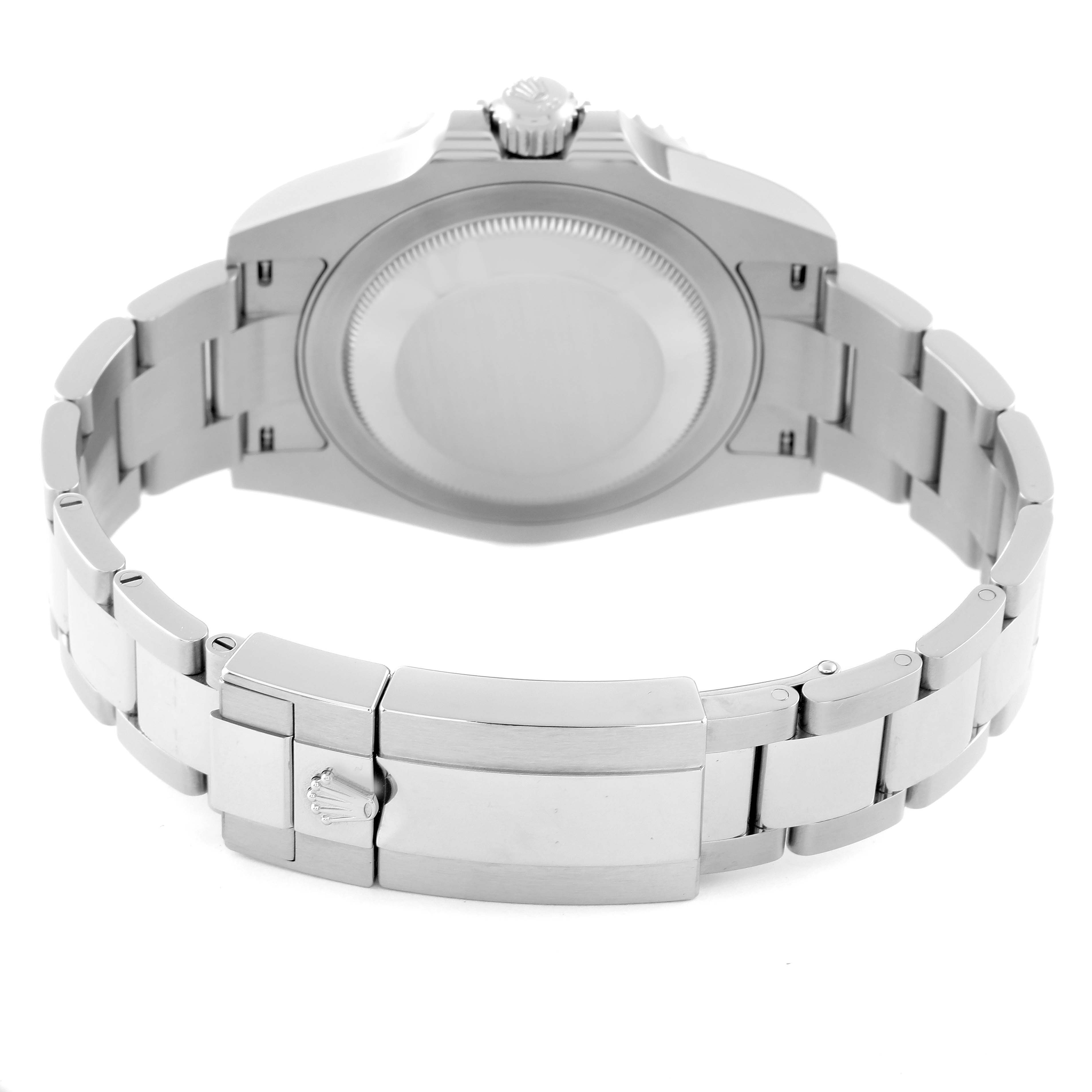 The image shows the back and clasp of a Rolex GMT-Master 126710 Men
s Stainless Steel Black Dial 126710 Men
s Stainless Steel Black Dial watch, highlighting its bracelet and case back.