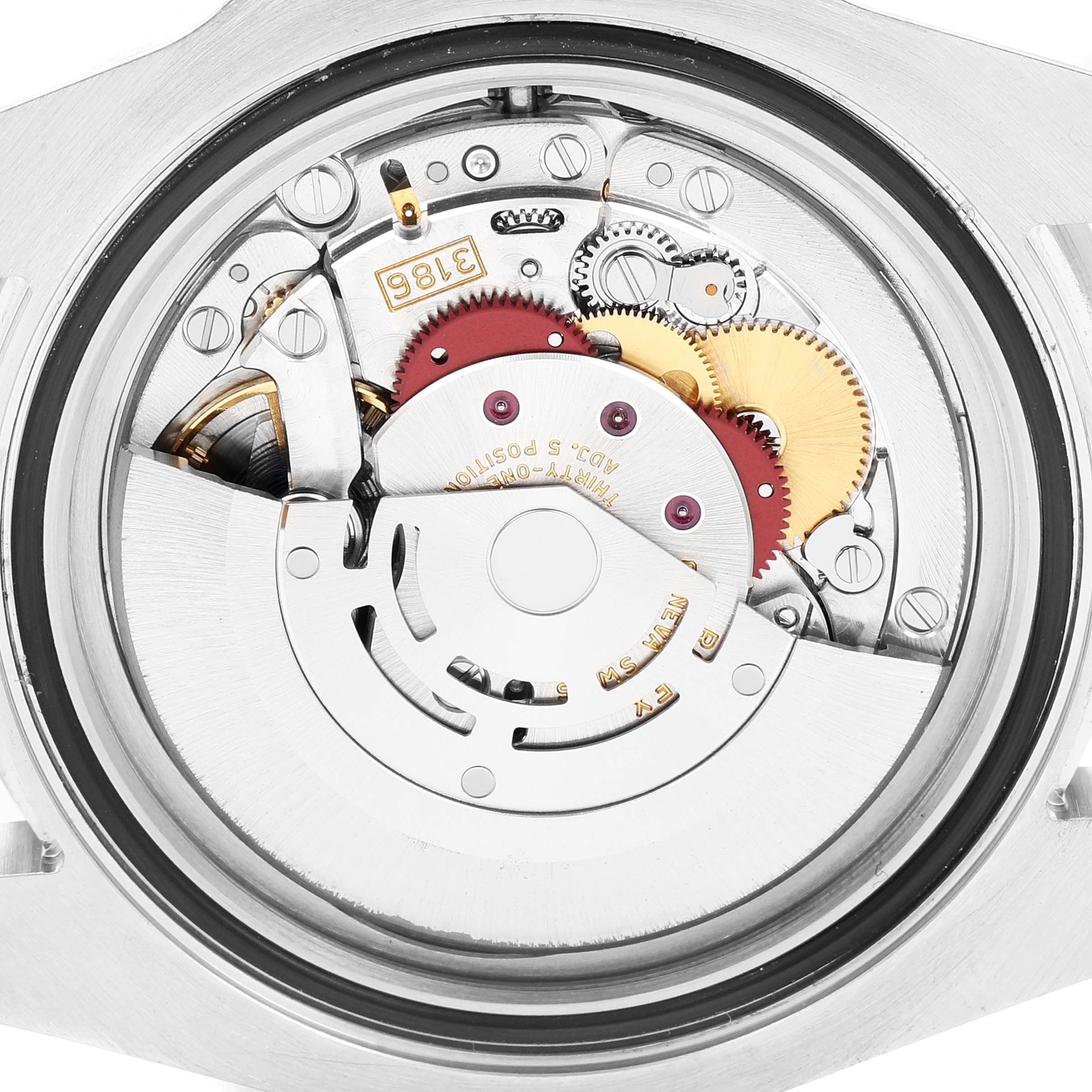 This image shows a close-up view of the movement and internal mechanisms of a Rolex GMT-Master 116710 Men's Stainless Steel Black Dial 116710 Men's Stainless Steel Black Dial watch.