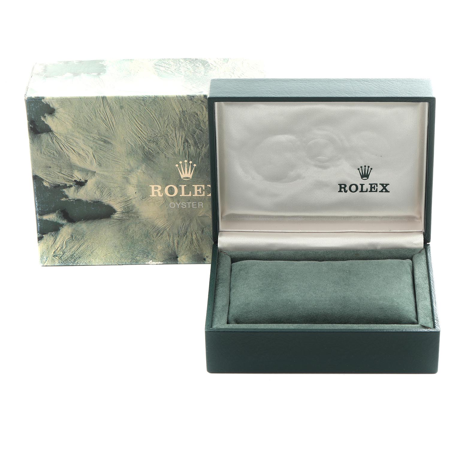 The image shows a Rolex GMT-Master 16700 Men's Stainless Steel Black Dial 16700 Men's Stainless Steel Black Dial box and packaging from a front angle, with the box open and display pillow visible.