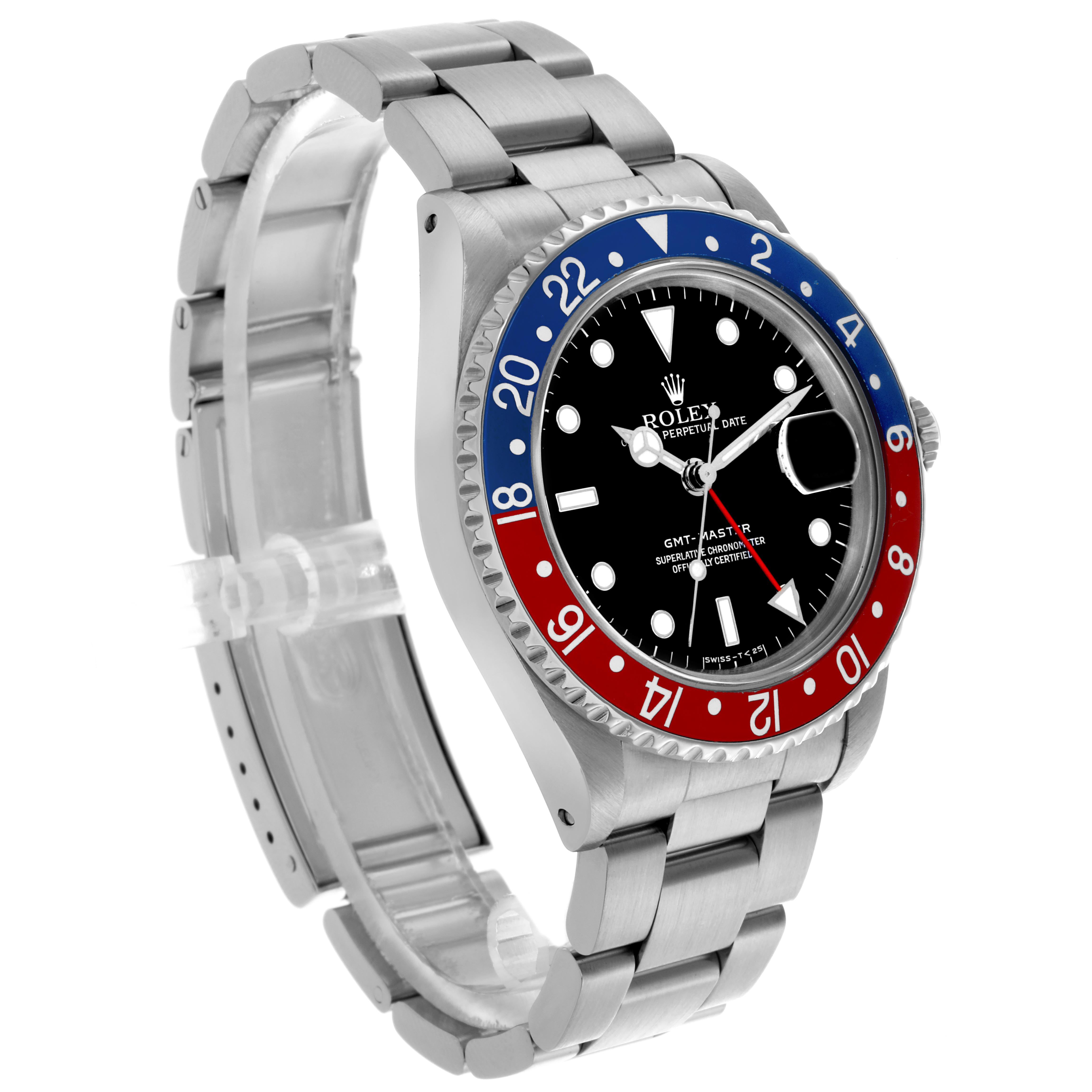 The Rolex GMT-Master 16700 Men's Stainless Steel Black Dial 16700 Men's Stainless Steel Black Dial watch is shown at a slight angle, displaying the face, bezel, and bracelet.