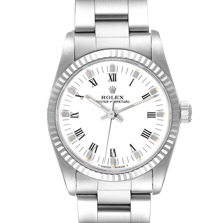 Rolex Midsize 31 Steel White Gold White Roman Dial Ladies Watch 67514 SwissWatchExpo