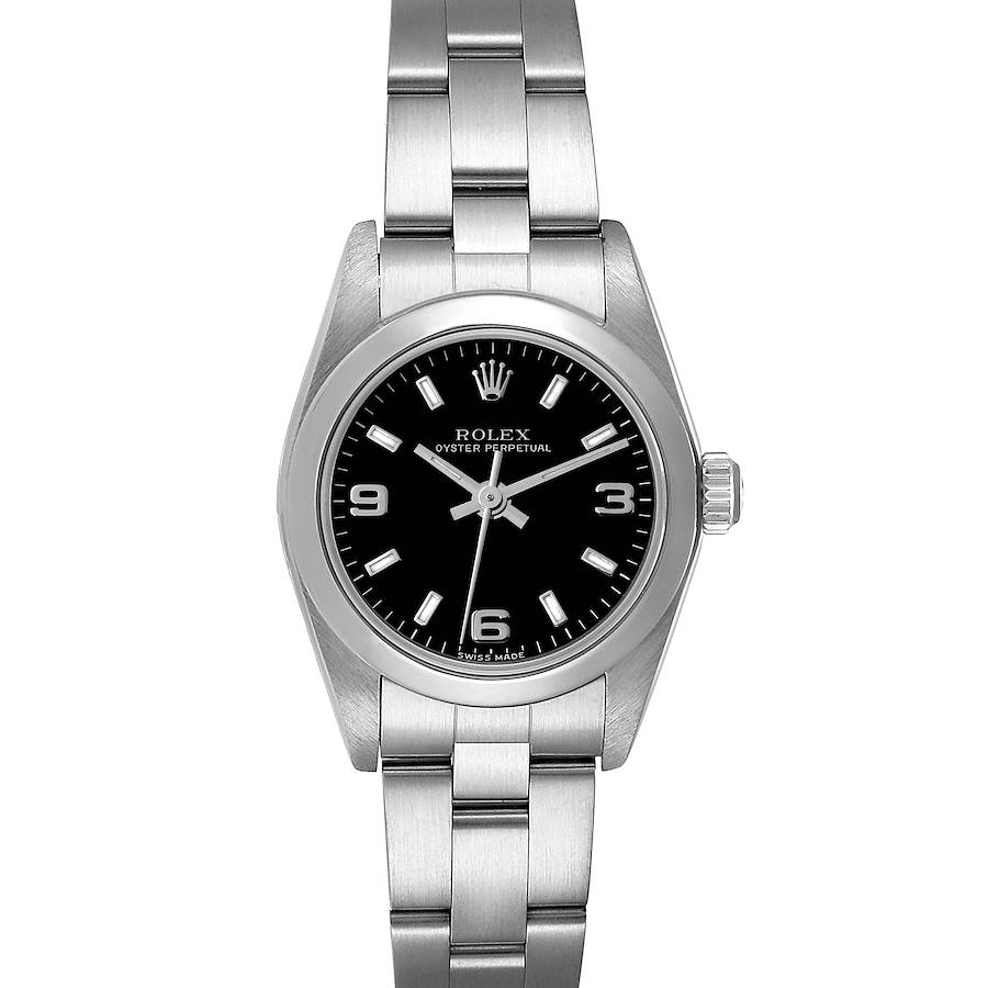 Rolex Oyster Perpetual 24mm Black Dial Steel Ladies Watch 76080 Papers SwissWatchExpo