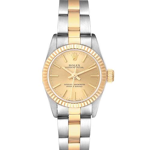 Photo of Rolex Oyster Perpetual Yellow Gold Champagne Dial Ladies Watch 67193 Box Papers