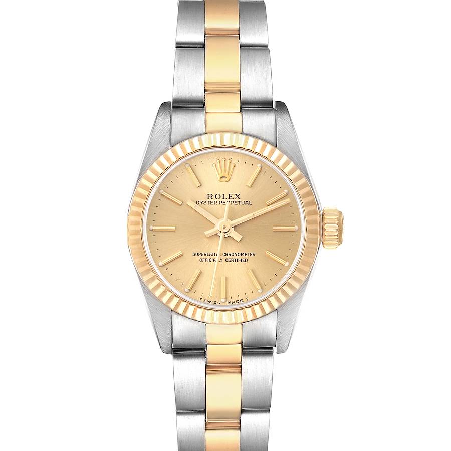 Rolex Oyster Perpetual Yellow Gold Champagne Dial Ladies Watch 67193 Box Papers SwissWatchExpo
