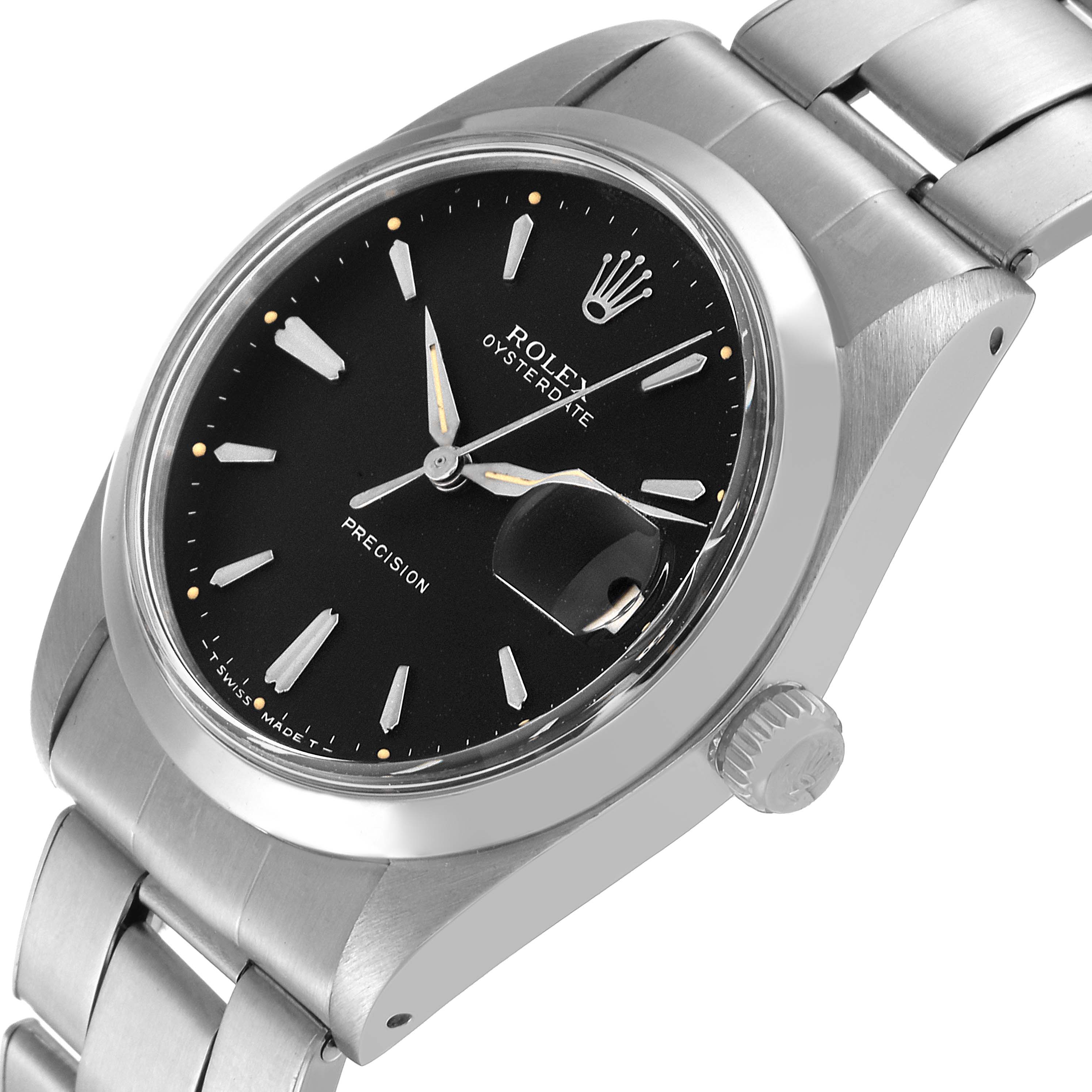 The Rolex Vintage Collection 6694 Men's Stainless Steel Black Dial 6694 Men's Stainless Steel Black Dial watch is shown at an angled top-down view, displaying the dial, crown, and metal bracelet.