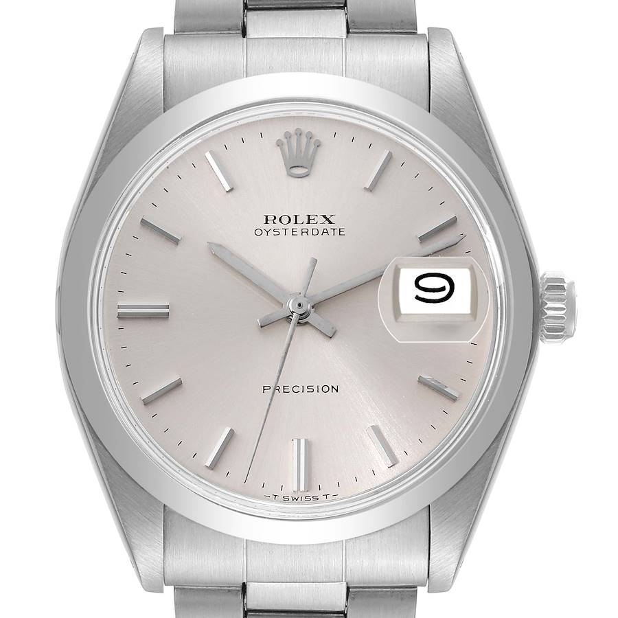 Rolex OysterDate Precision Silver Dial Steel Vintage Mens Watch 6694 Box Papers SwissWatchExpo