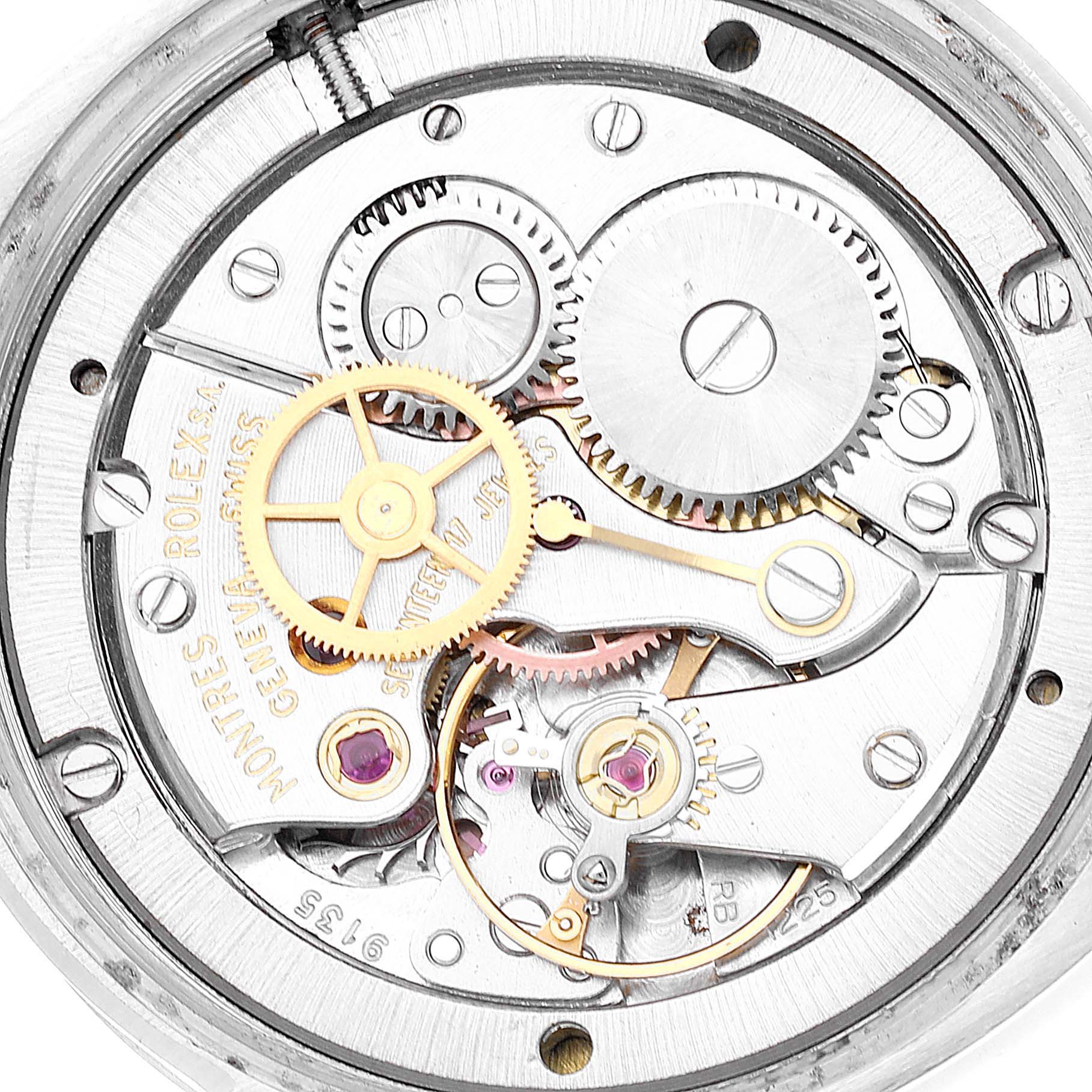 The image shows the intricate internal mechanism of the Vintage Collection model by Rolex from a top-down angle.