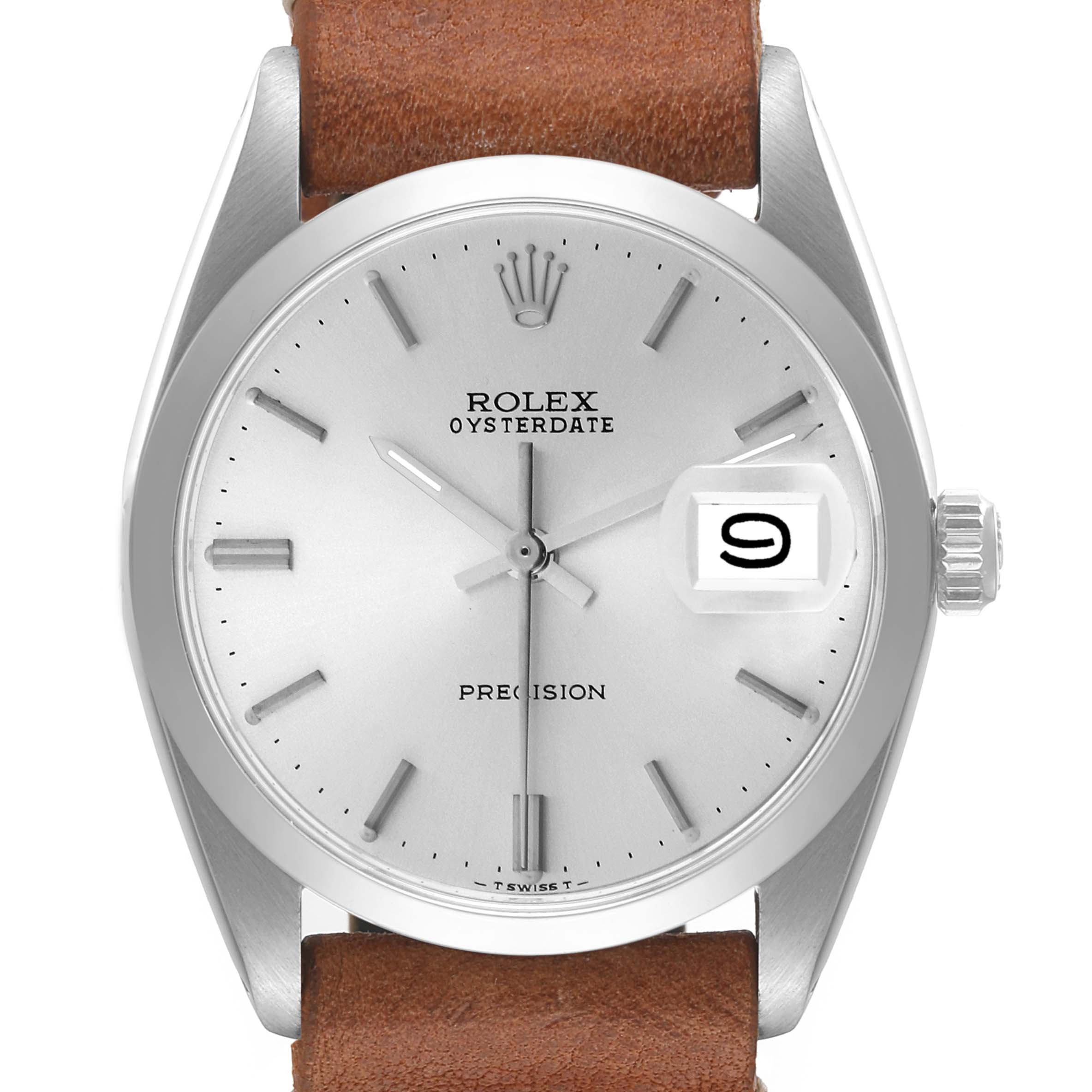 The image shows a front view of a Rolex Vintage Collection 6694 Men's Stainless Steel Silver Dial 6694 Men's Stainless Steel Silver Dial watch model, featuring the dial, hour markers, hands, date window, and crown.