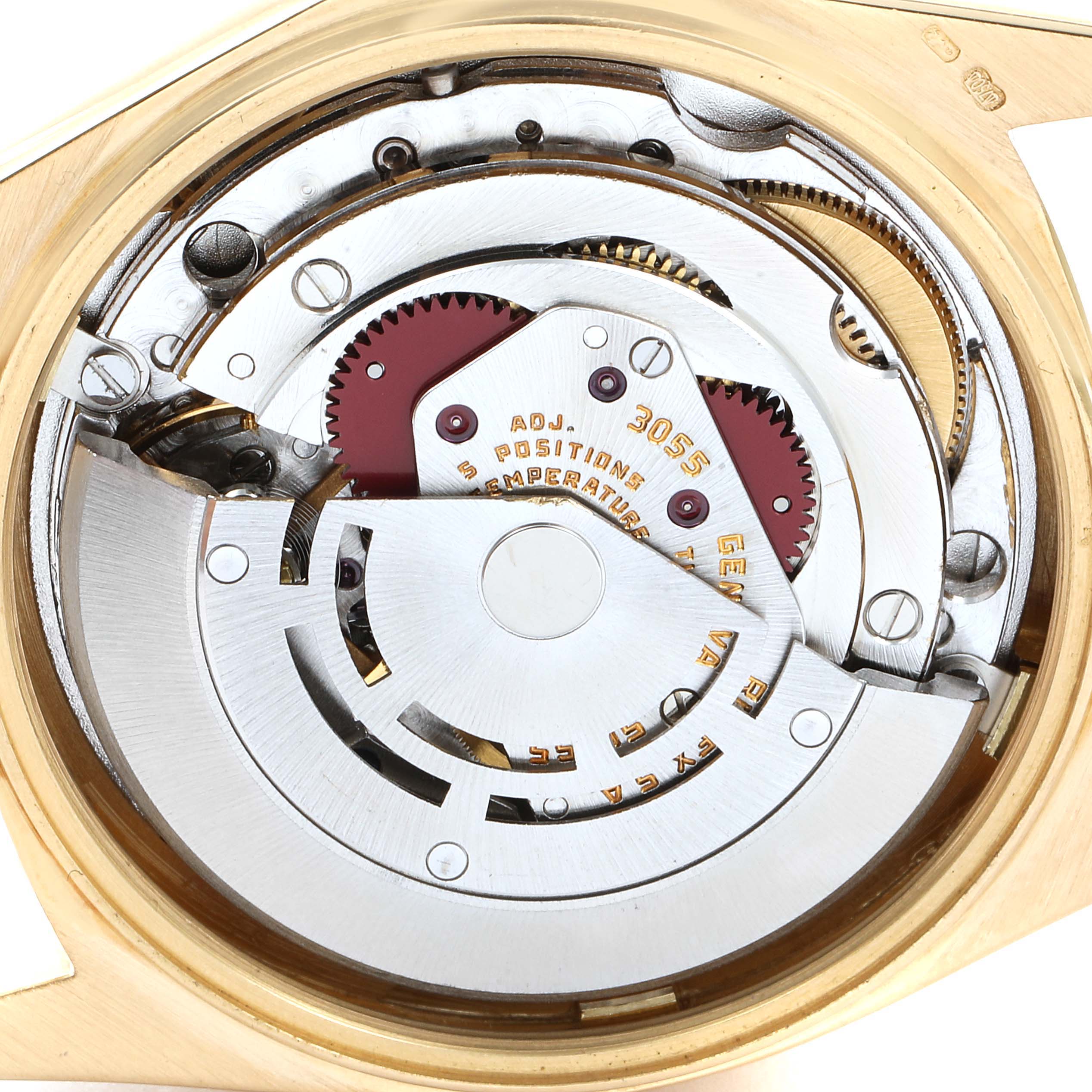 This image shows the internal mechanical movement of a Rolex President 18038 Men's Yellow Gold White Dial 18038 Men's Yellow Gold White Dial model watch.