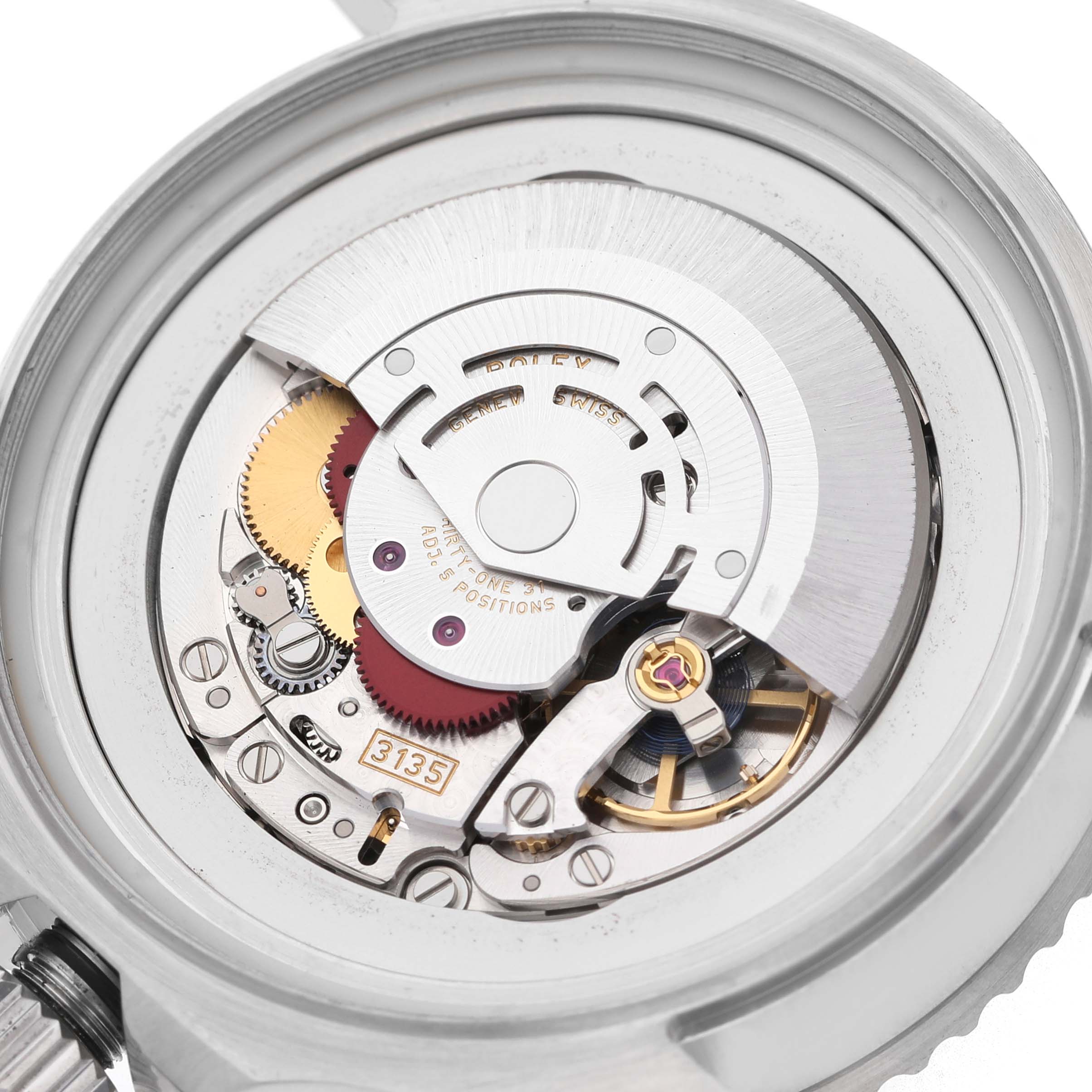 The image shows the movement mechanism of a Rolex Sea-Dweller 116660 Men's Stainless Steel Black Dial watch from a rear view, highlighting its intricate components.
