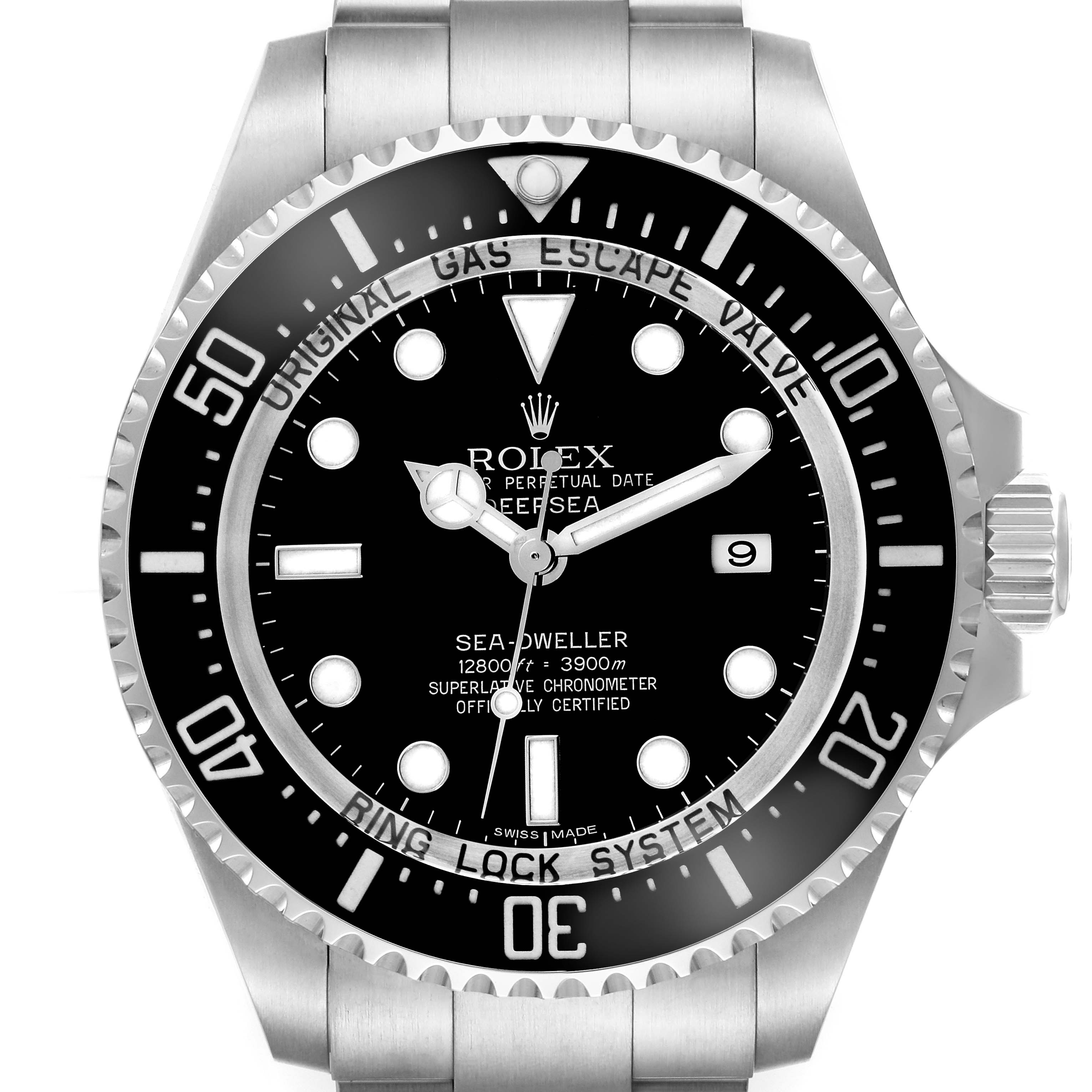 The Rolex Sea-Dweller 116660 Men's Stainless Steel Black Dial 116660 Men's Stainless Steel Black Dial watch is shown from a front angle, displaying the dial and bezel prominently.