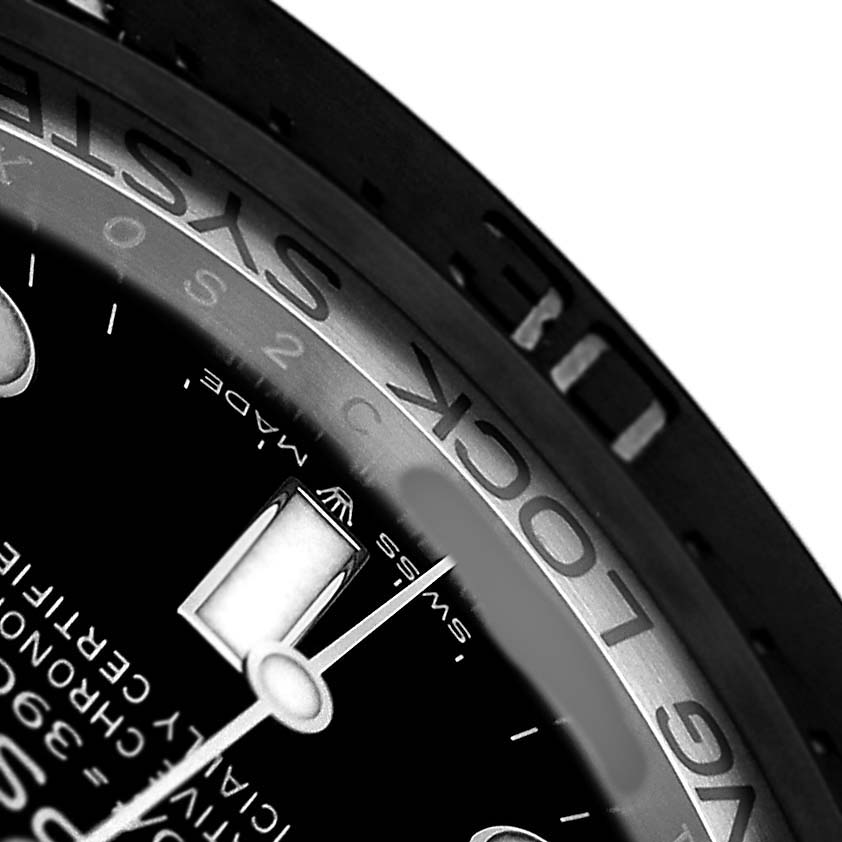 The image shows a close-up of the bezel and face of a Rolex Sea-Dweller 136660 Men's Stainless Steel Black Dial watch, focusing on the "GAS ESCAPE" text and dial details.