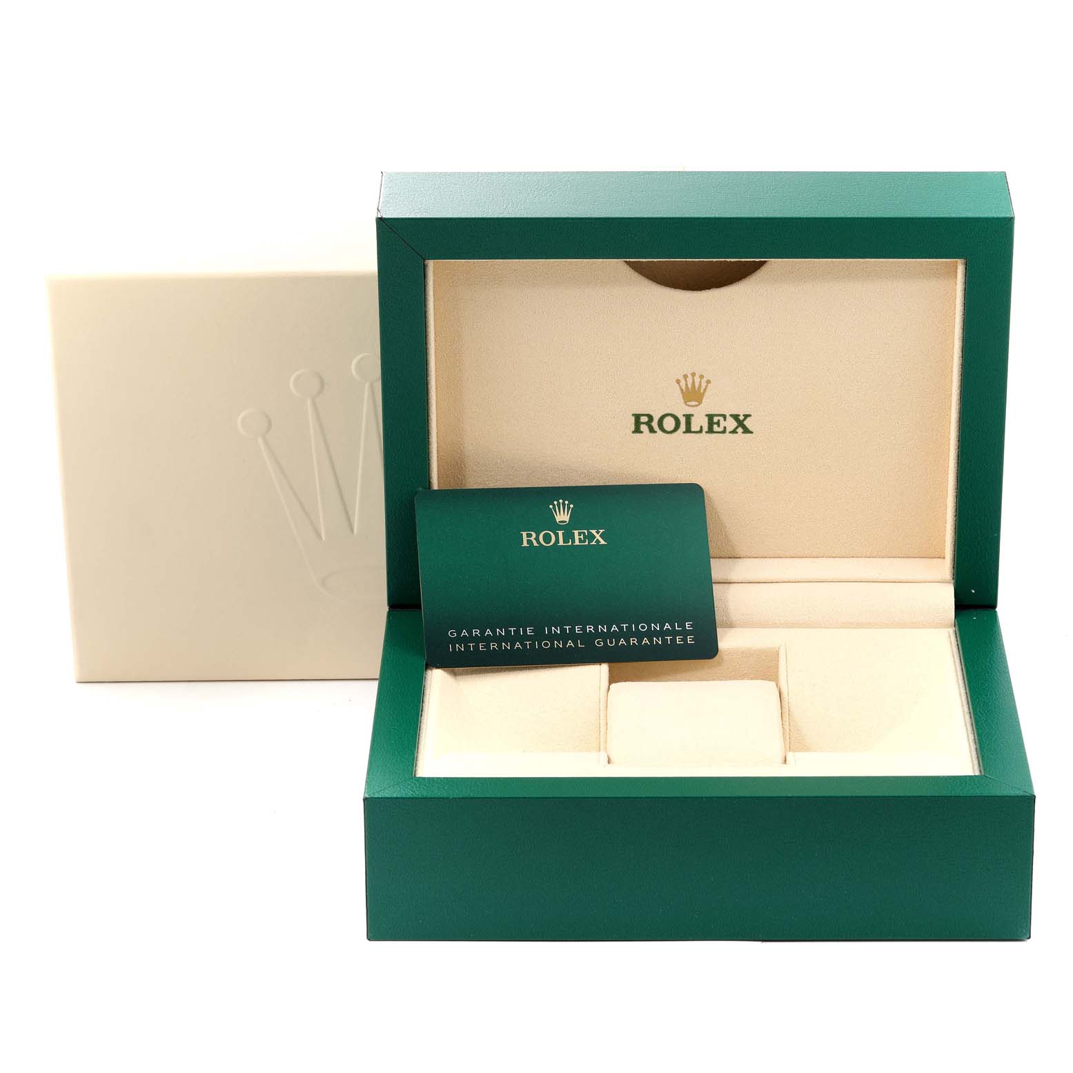 The image shows the packaging box for a Rolex Submariner 126610 Men
s Stainless Steel Black Dial 126610 Men
s Stainless Steel Black Dial watch, including the warranty card inside.
