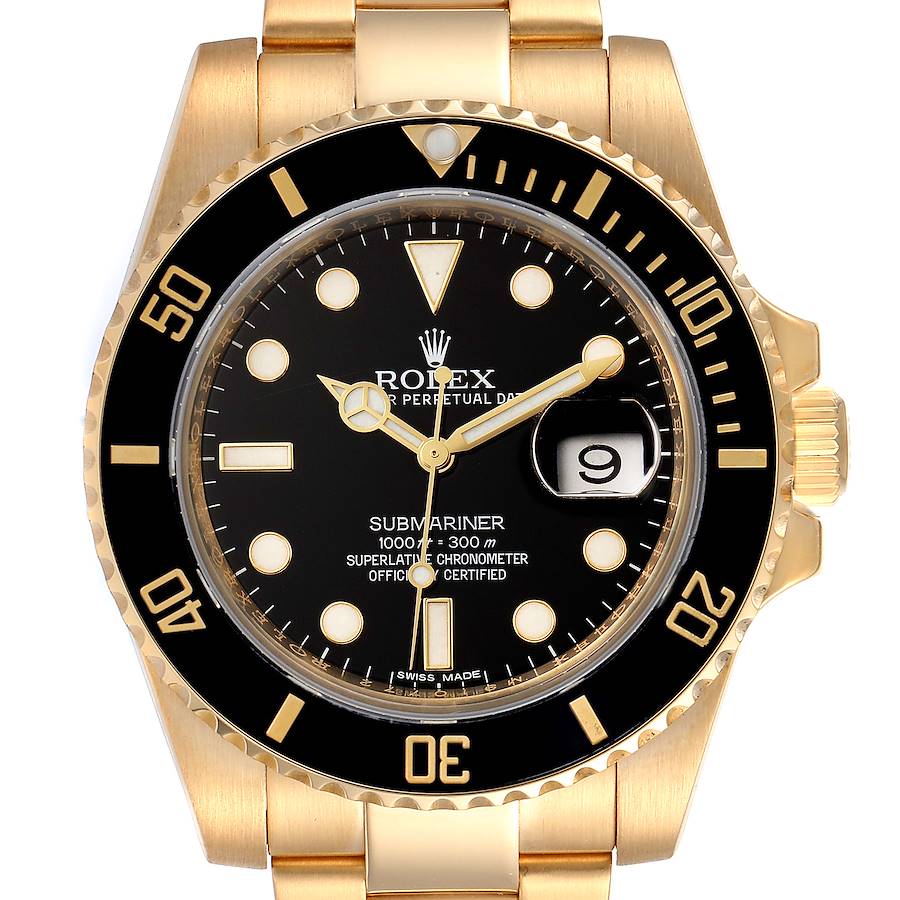 Rolex Submariner Black Dial Yellow Gold Mens Watch 116618 Box Card SwissWatchExpo