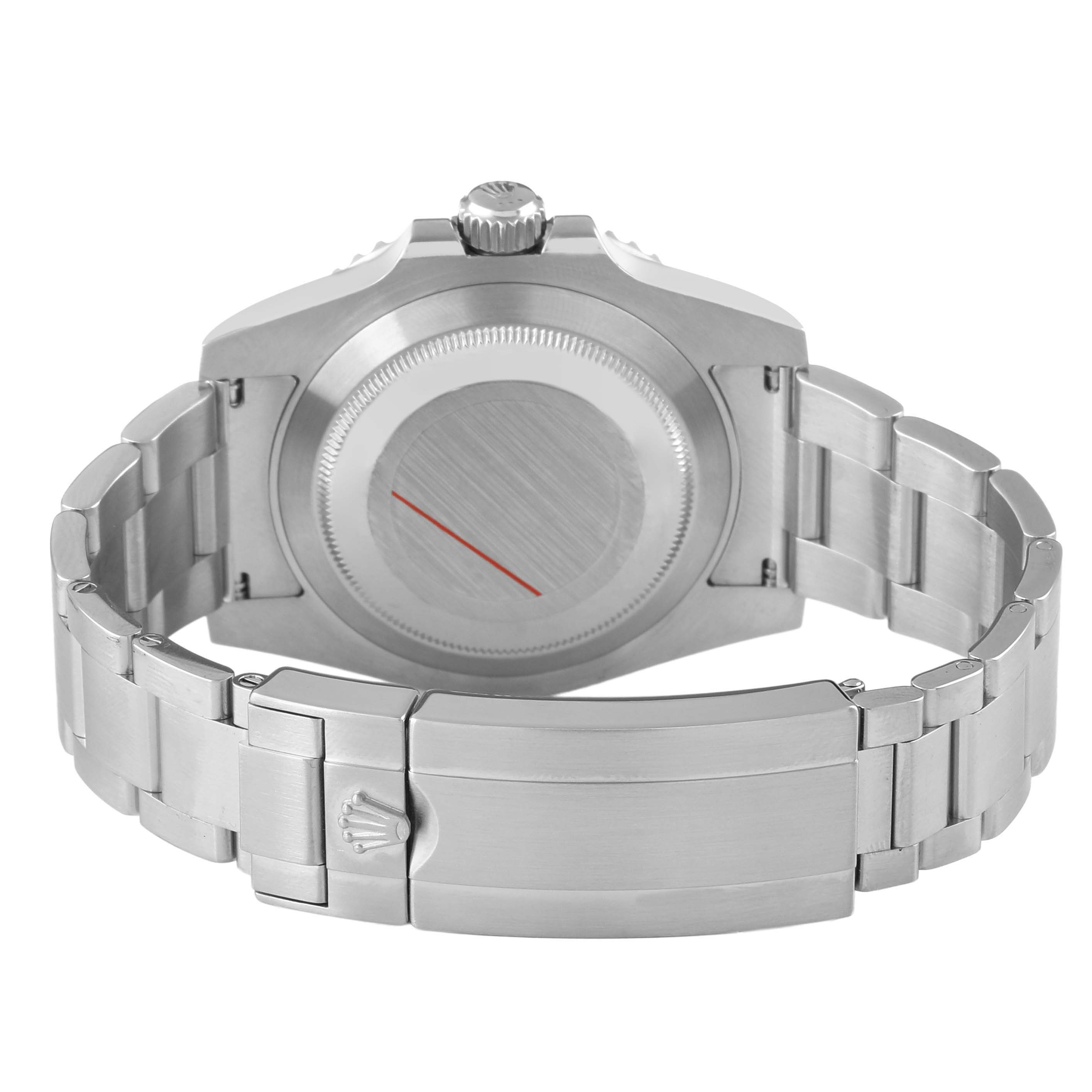 The image shows the back of a Rolex Submariner 116610 Men's Stainless Steel Black Dial, highlighting the case back, bracelet, and clasp with the crown logo.