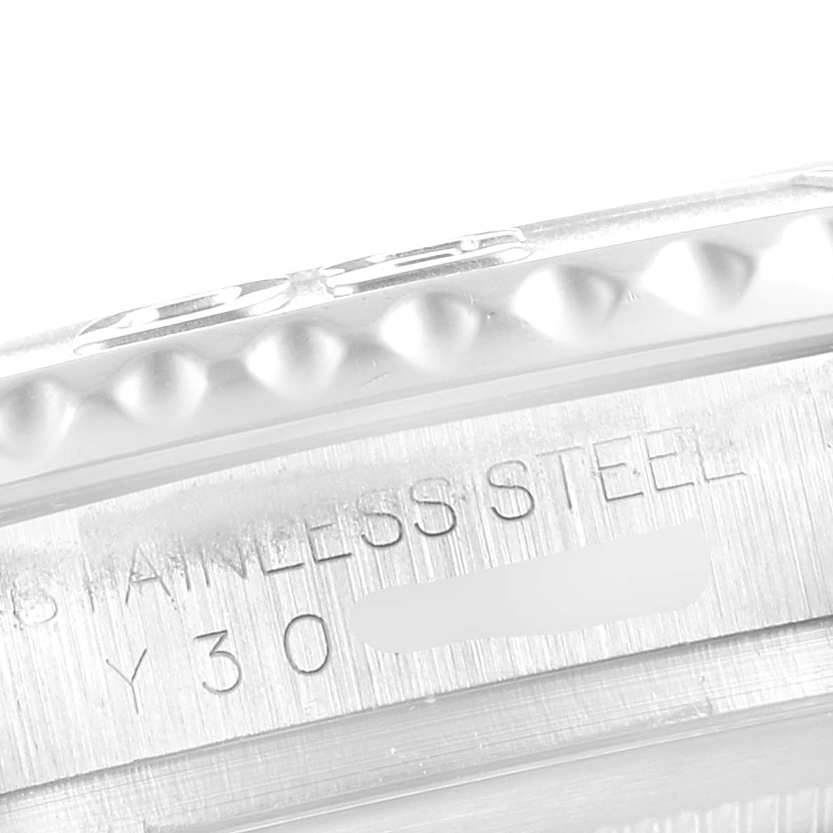 The image shows a close-up of the case edge and bezel detailing of a Rolex Yacht-Master 16622 Men
s Stainless Steel Silver Dial 16622 Men
s Stainless Steel Silver Dial watch.