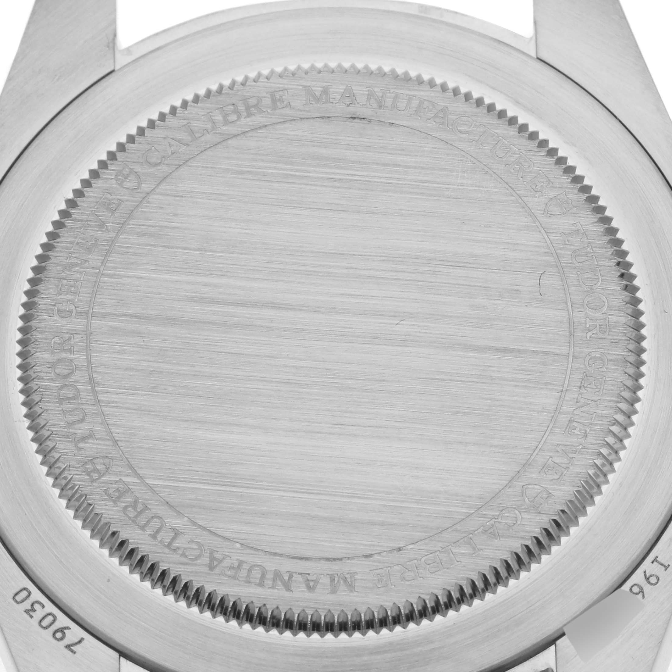 The image shows the case back of a Tudor Heritage Black Bay 79030N-0002 Men's Stainless Steel Black Dial 79030N-0002 Men's Stainless Steel Black Dial watch from a straight-on angle.