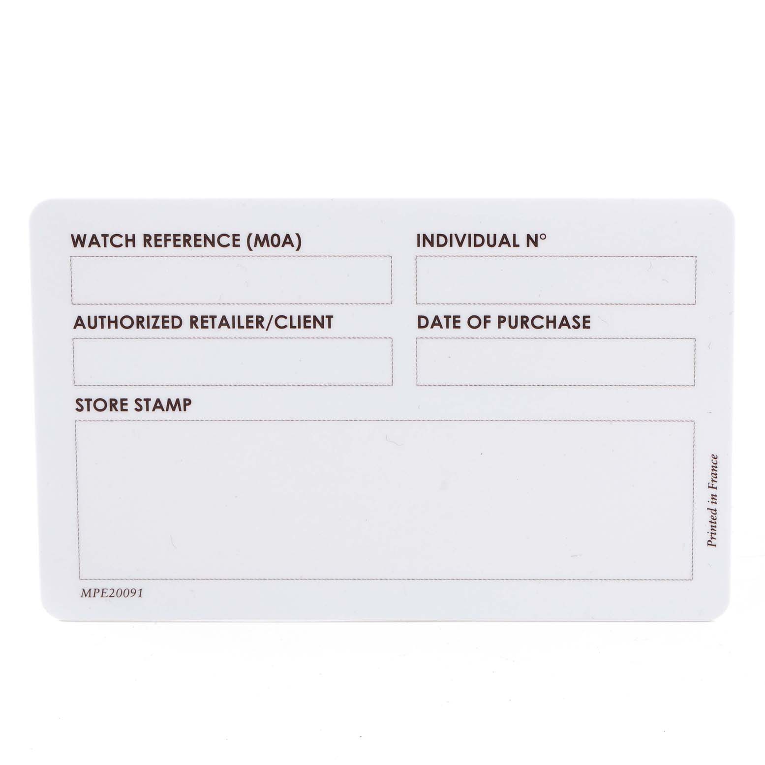 This image shows the warranty card for a Capeland model watch by Baume & Mercier.