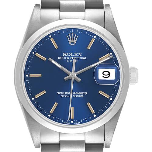 Photo of Rolex Date 34 Blue Dial Smooth Bezel Steel Mens Watch 15200
