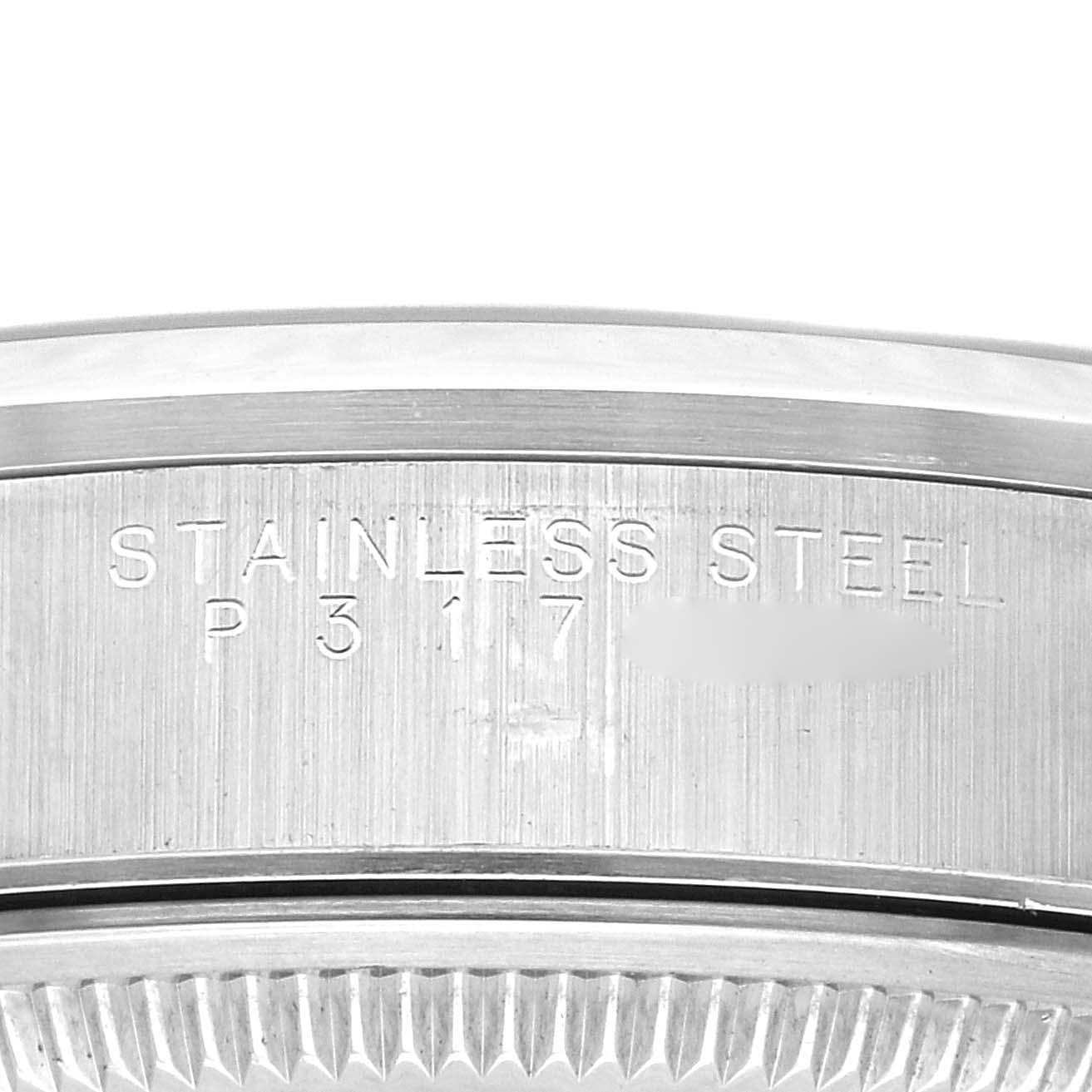 This close-up image shows the stainless steel case side of a Rolex Date 15200 Men
s Stainless Steel Black Dial 15200 Men
s Stainless Steel Black Dial model watch.