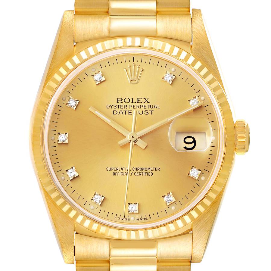 Rolex Datejust 18k Yellow Gold Diamond Dial Automatic Mens Watch 16238 SwissWatchExpo