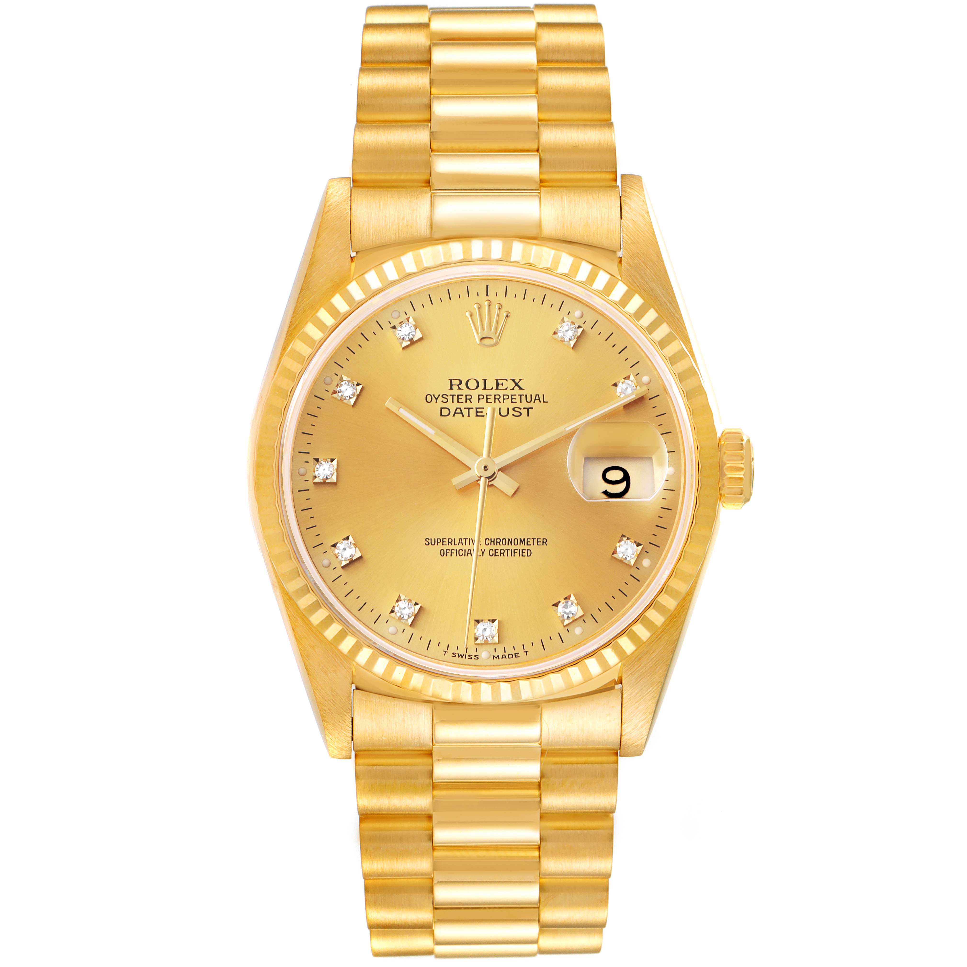 Rolex Datejust 18k Yellow Gold Diamond Dial Automatic Mens Watch 16238 ...