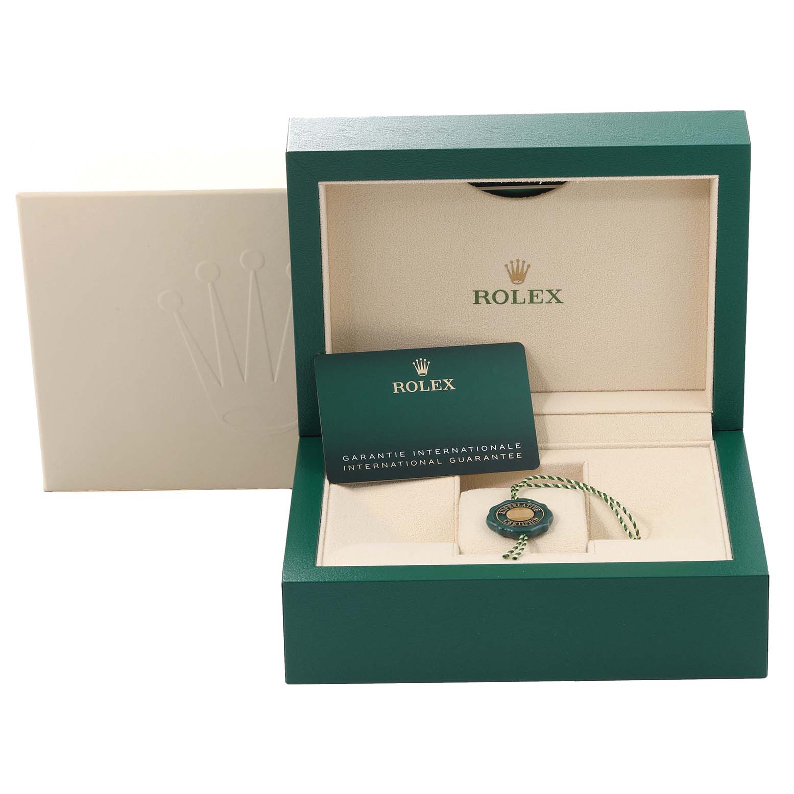 The image shows the open packaging, warranty card, and hang tag for a Rolex Datejust 279171NG Women's Steel and Gold (two tone) Mother of Pearl Dial 279171NG Women's Steel and Gold (two tone) Mother of Pearl Dial watch.