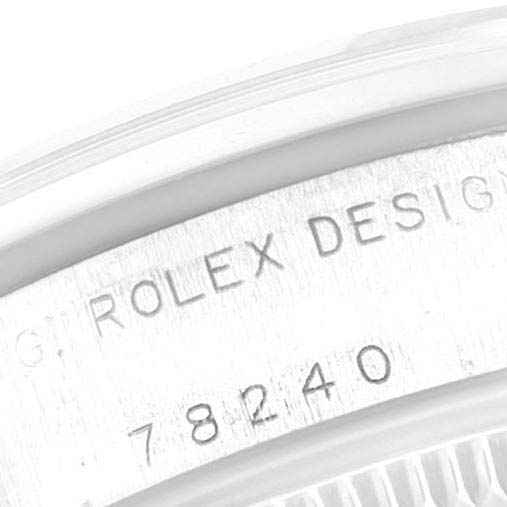 This is a close-up of the side of a Mid-Size Rolex watch, showing the model number 78240 and part of the "ROLEX DESIGN" engraving.